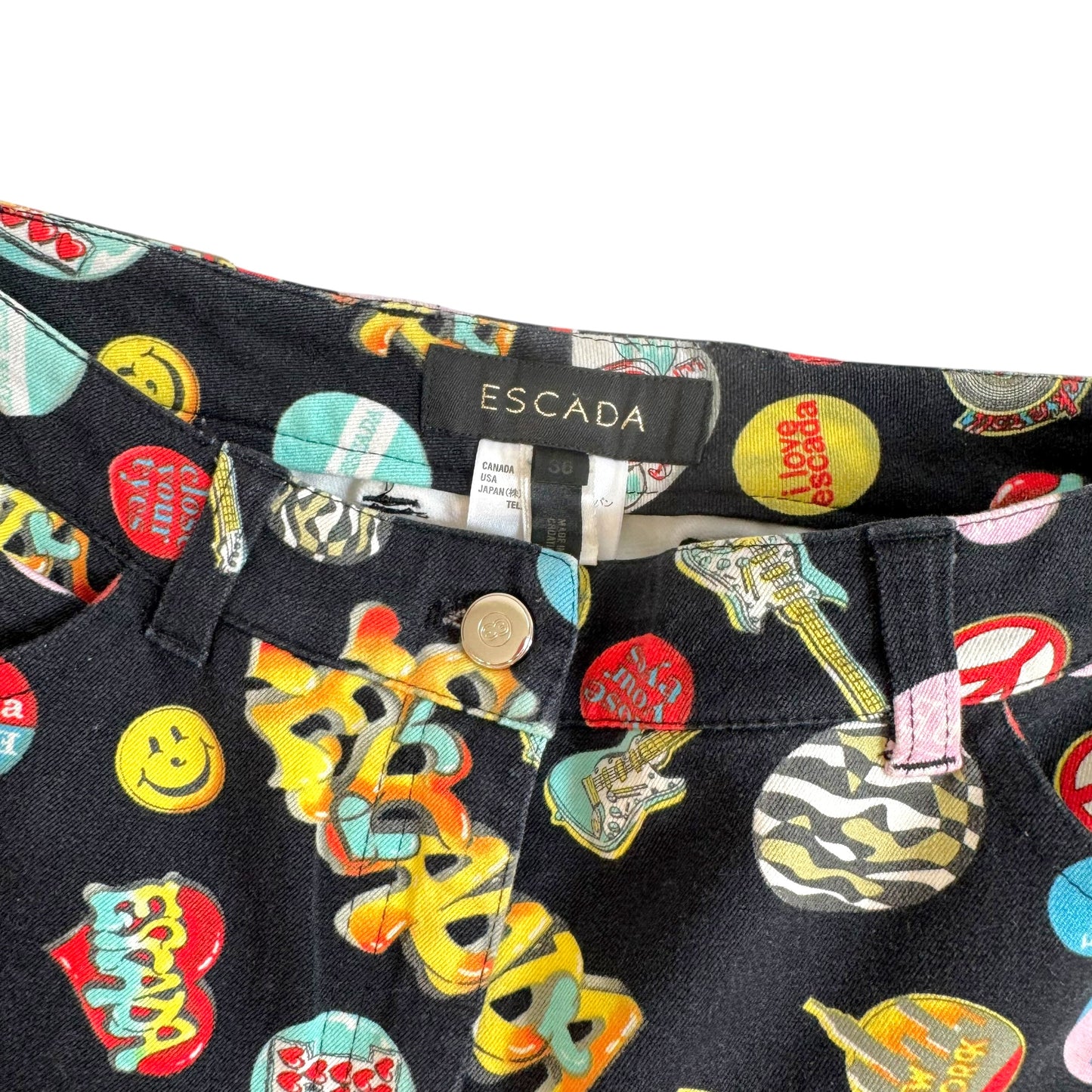 Escada Multicolor Capri Pants Guitar Pin Print Size S