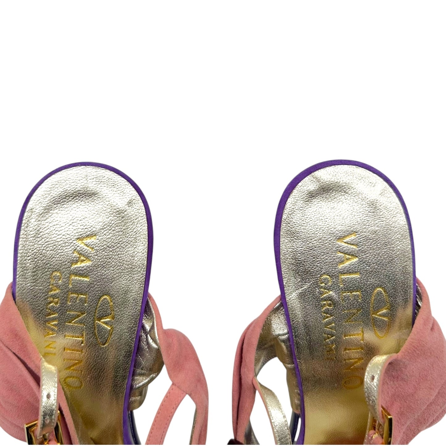 Valentino Garavani Pink Suede & Purple Cut-Out Platform Wedge Sandals