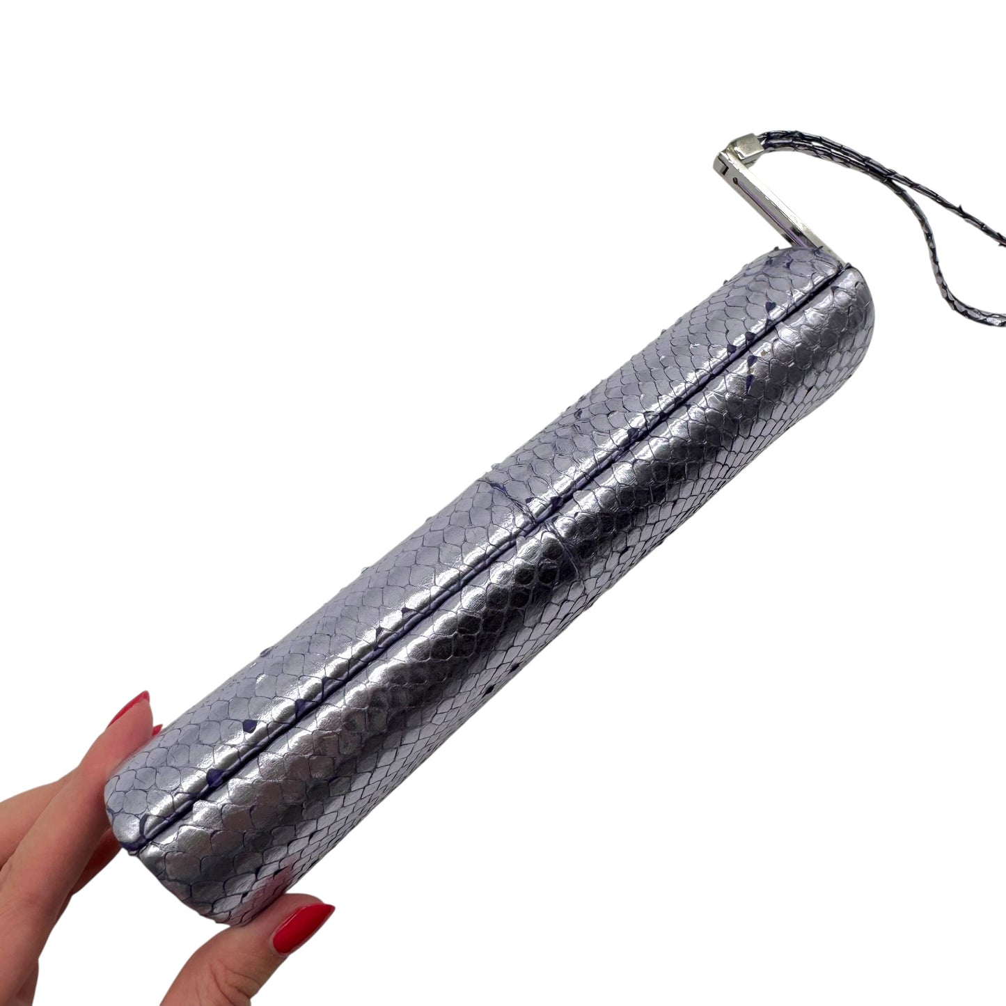 Yves Saint Laurent Rive Gauche Metallic Purple Python Clutch Bag