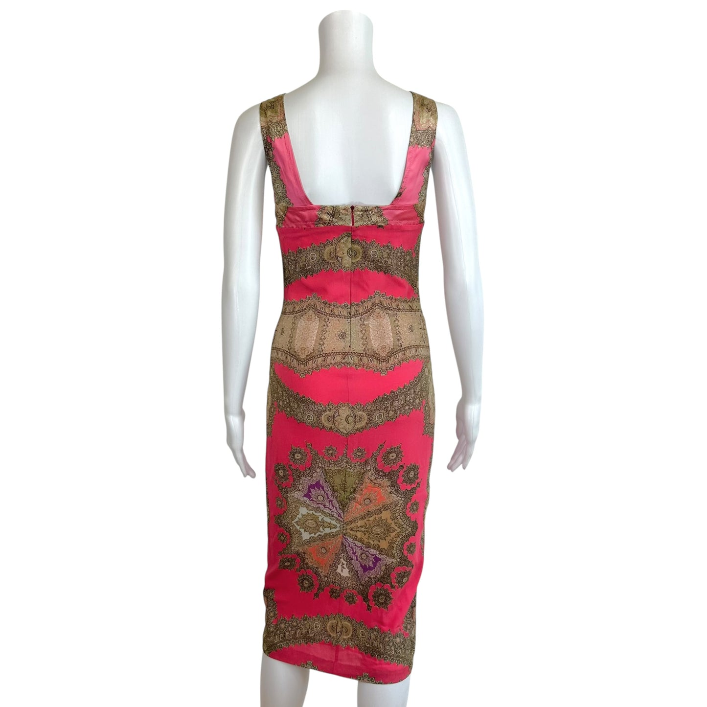Roberto Cavalli 2004 Pink & Gold Printed Silk Midi Dress