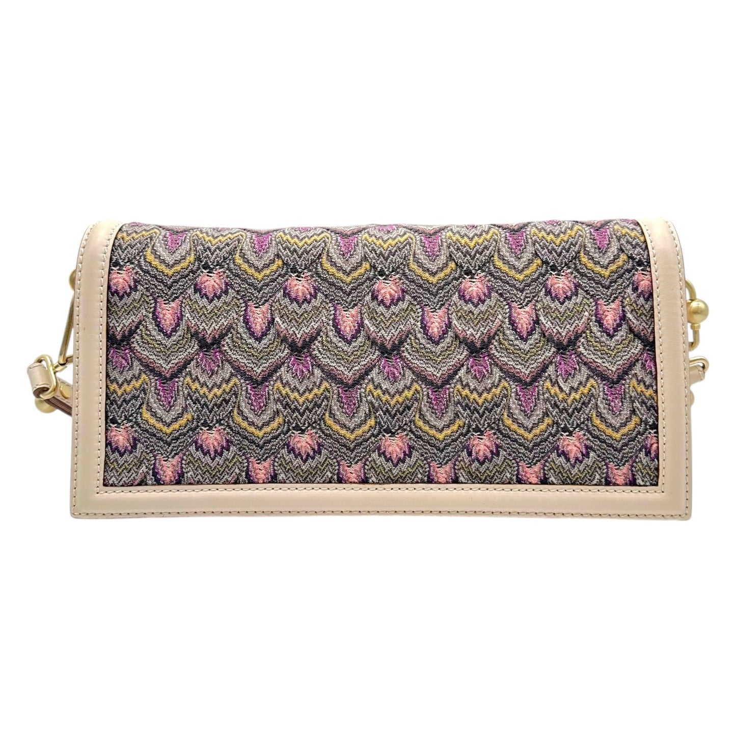 Missoni Shoulder Bag Ivory Leather Multicolor Chevron Knit