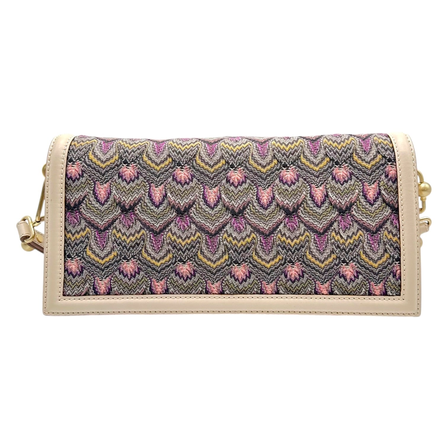 Missoni Shoulder Bag Ivory Leather Multicolor Chevron Knit