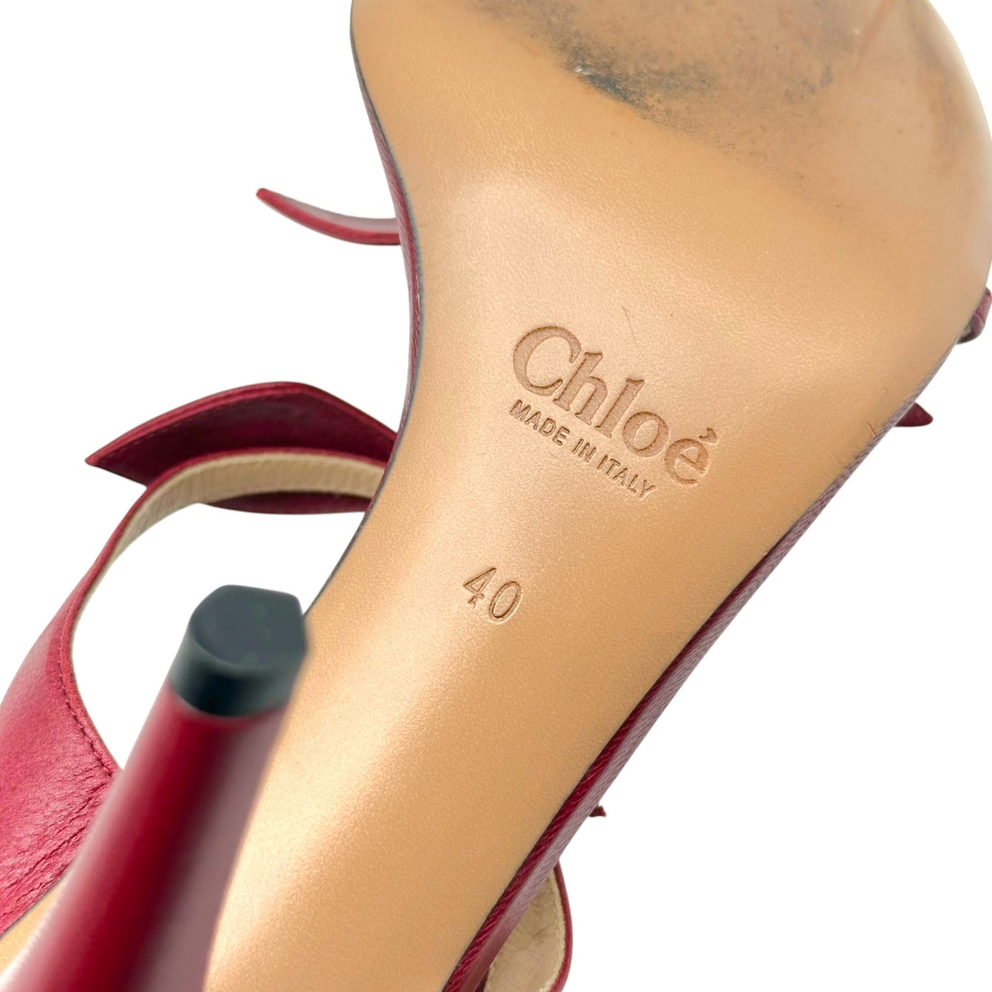 Chloé Red Bow Embellished Strappy Sandal Heels