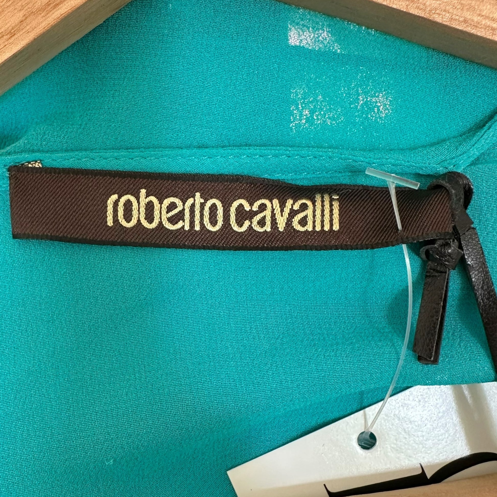 Roberto Cavalli Teal Silk Beaded Blouse Top NEW - Outfit Repeater