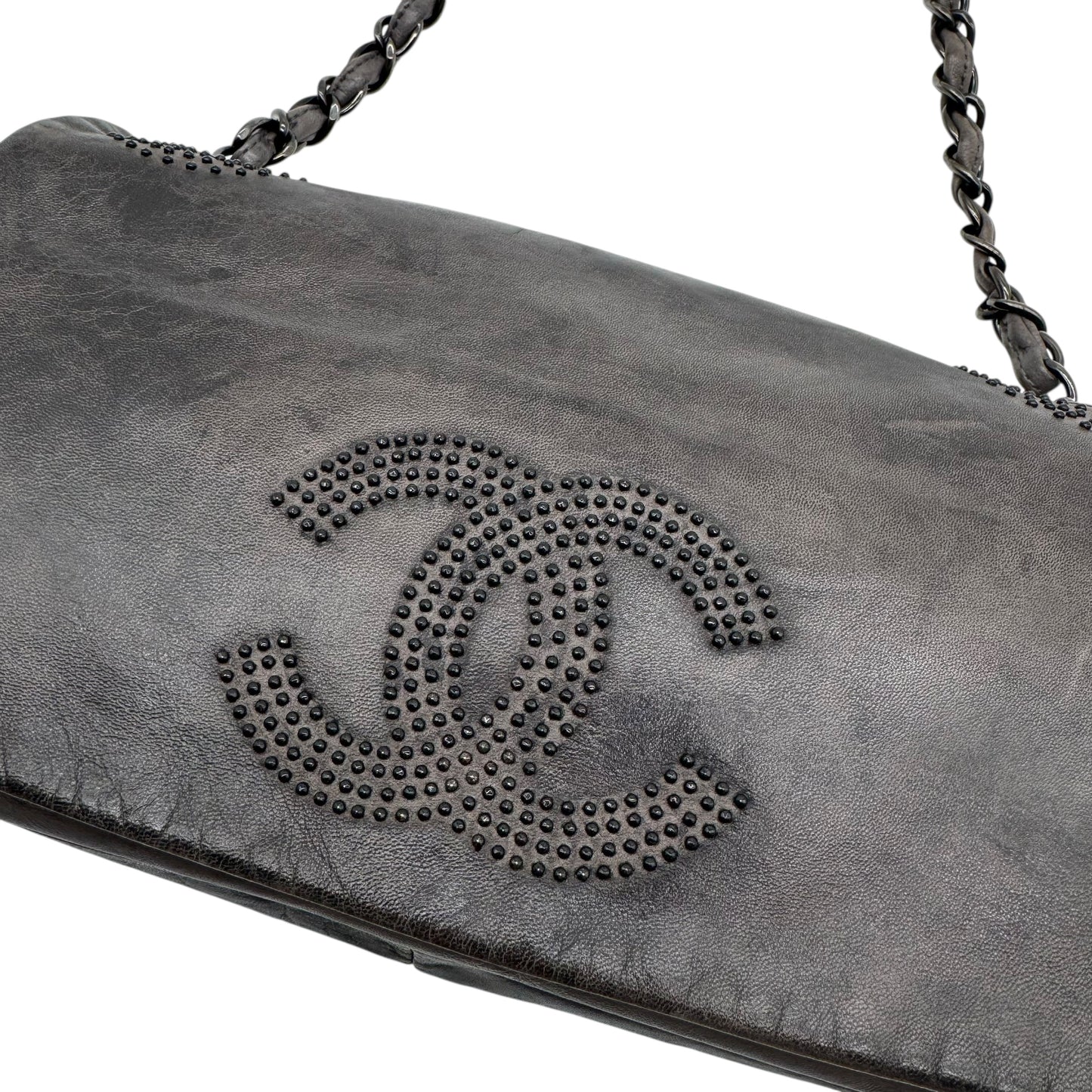 Chanel Gray & Black Studded CC Logo Lambskin Shoulder Bag 2008-09 - Outfit Repeater