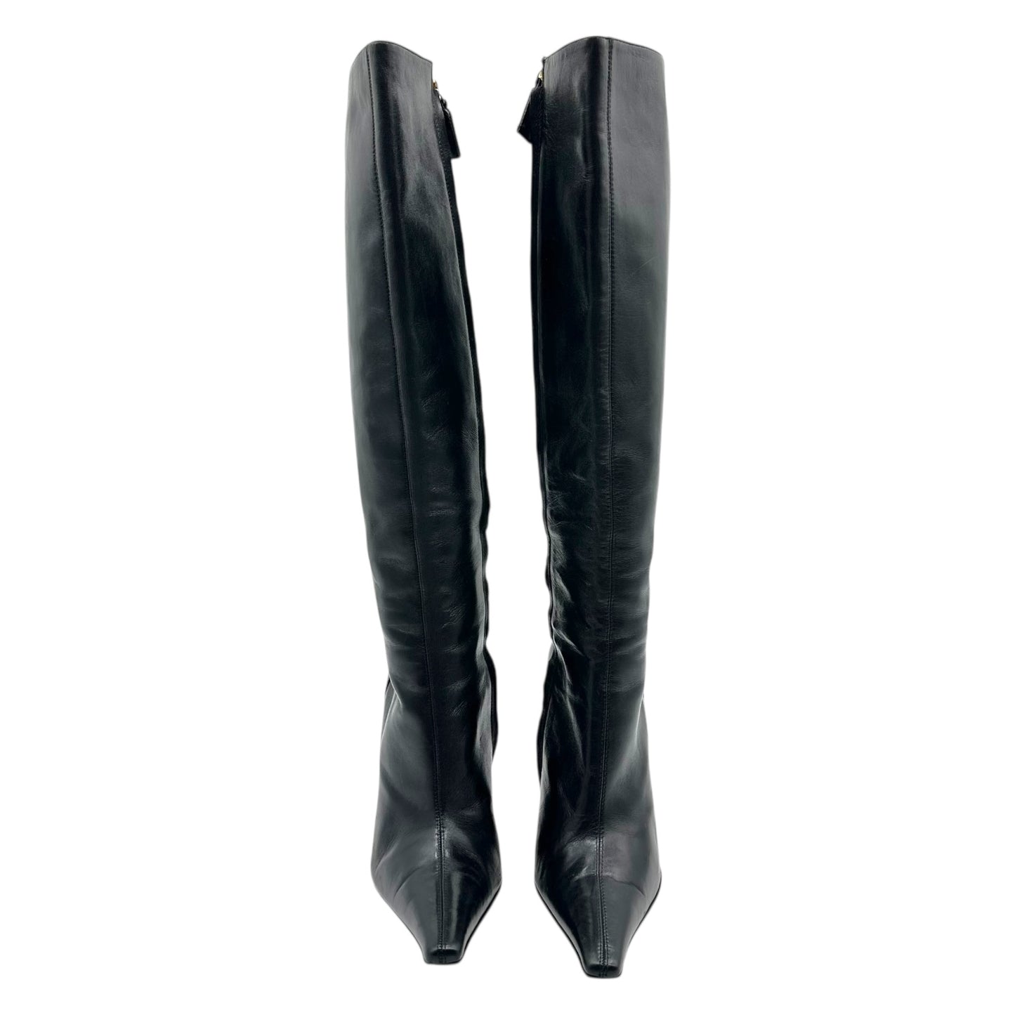 Dolce & Gabbana Black Knee High Pointed Toe Heeled Boots