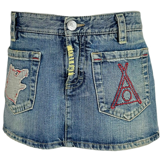 Dsquared2 Embroidered Logo Patch Micro Mini Denim Skirt - Outfit Repeater