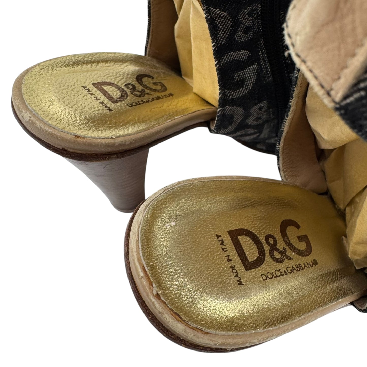 D&G Dolce & Gabbana Denim Logo Open Toe Heeled Boots - Outfit Repeater