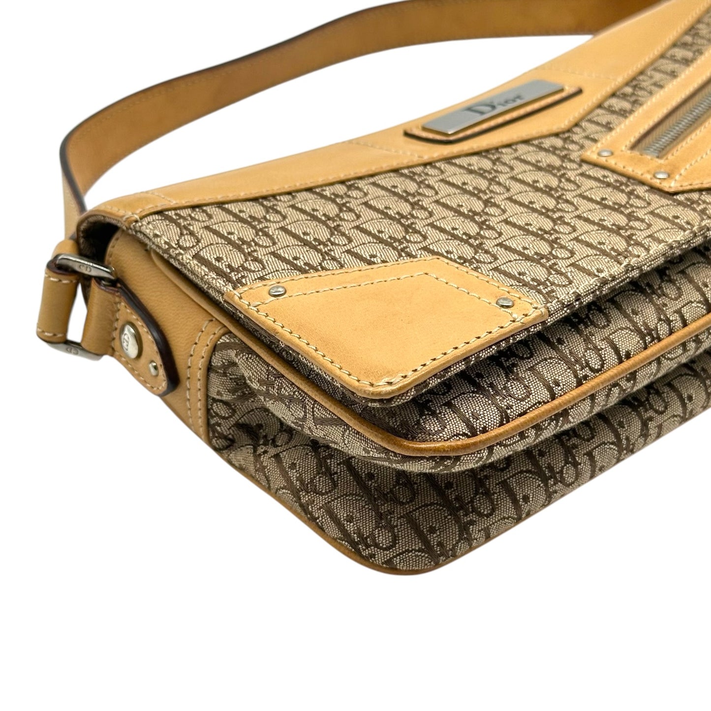 Christian Dior Shoulder Bag Tan Monogram Canvas Leather