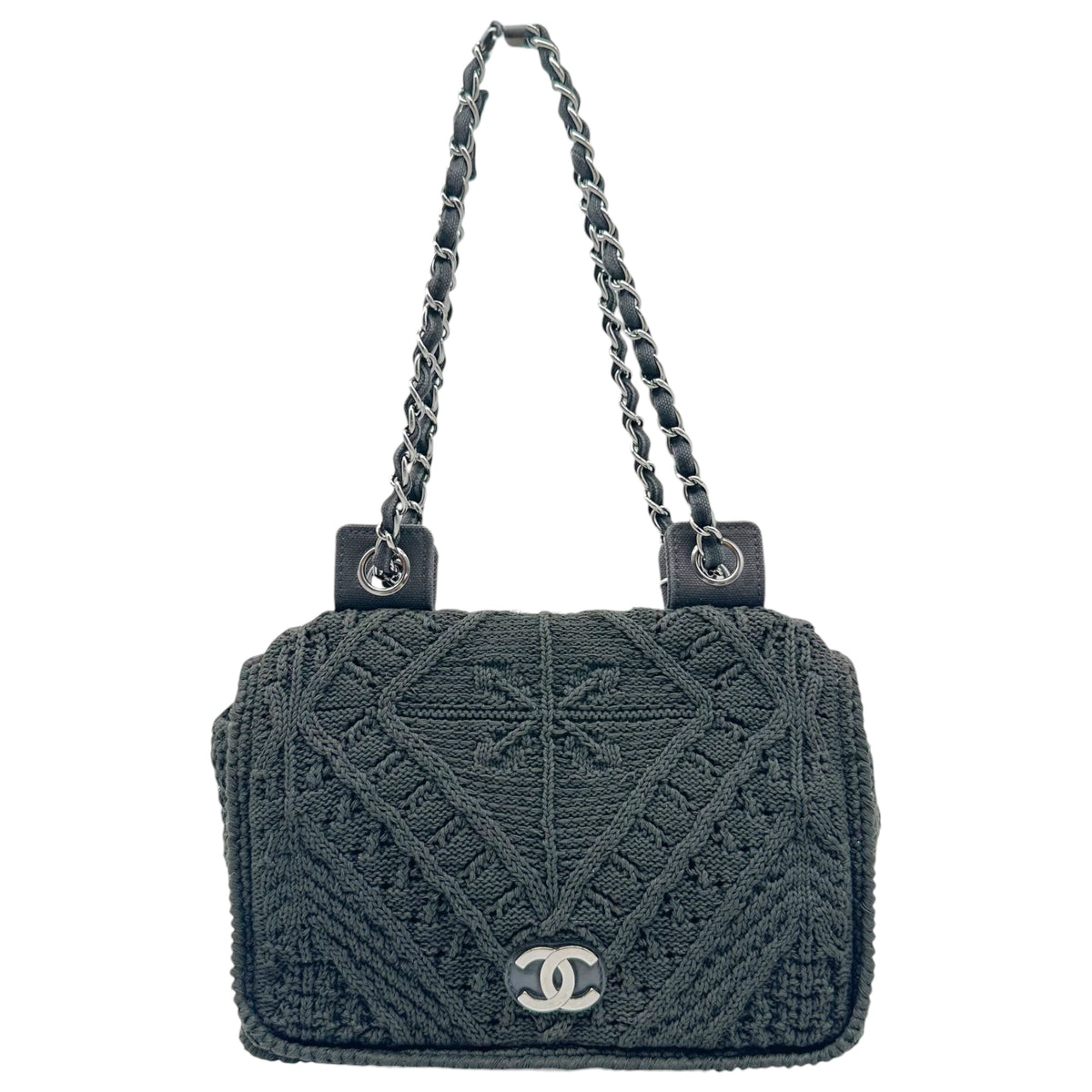 Chanel Black Cable Knit Small Flap Shoulder Bag