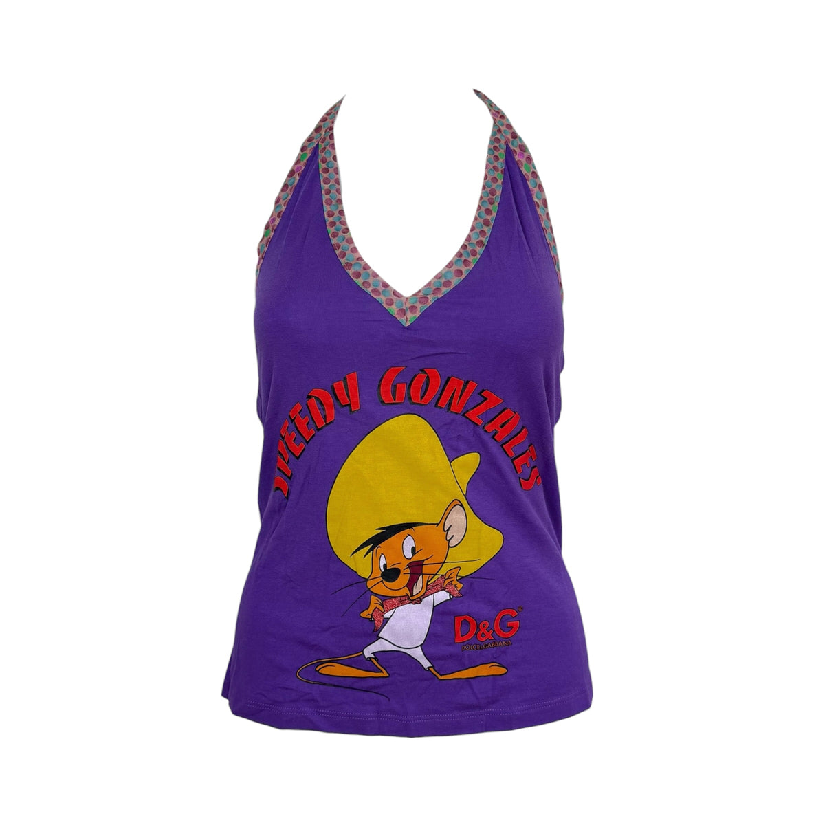 D&G Dolce & Gabbana Purple Speedy Gonzales Mouse Graphic Halter Tank NEW