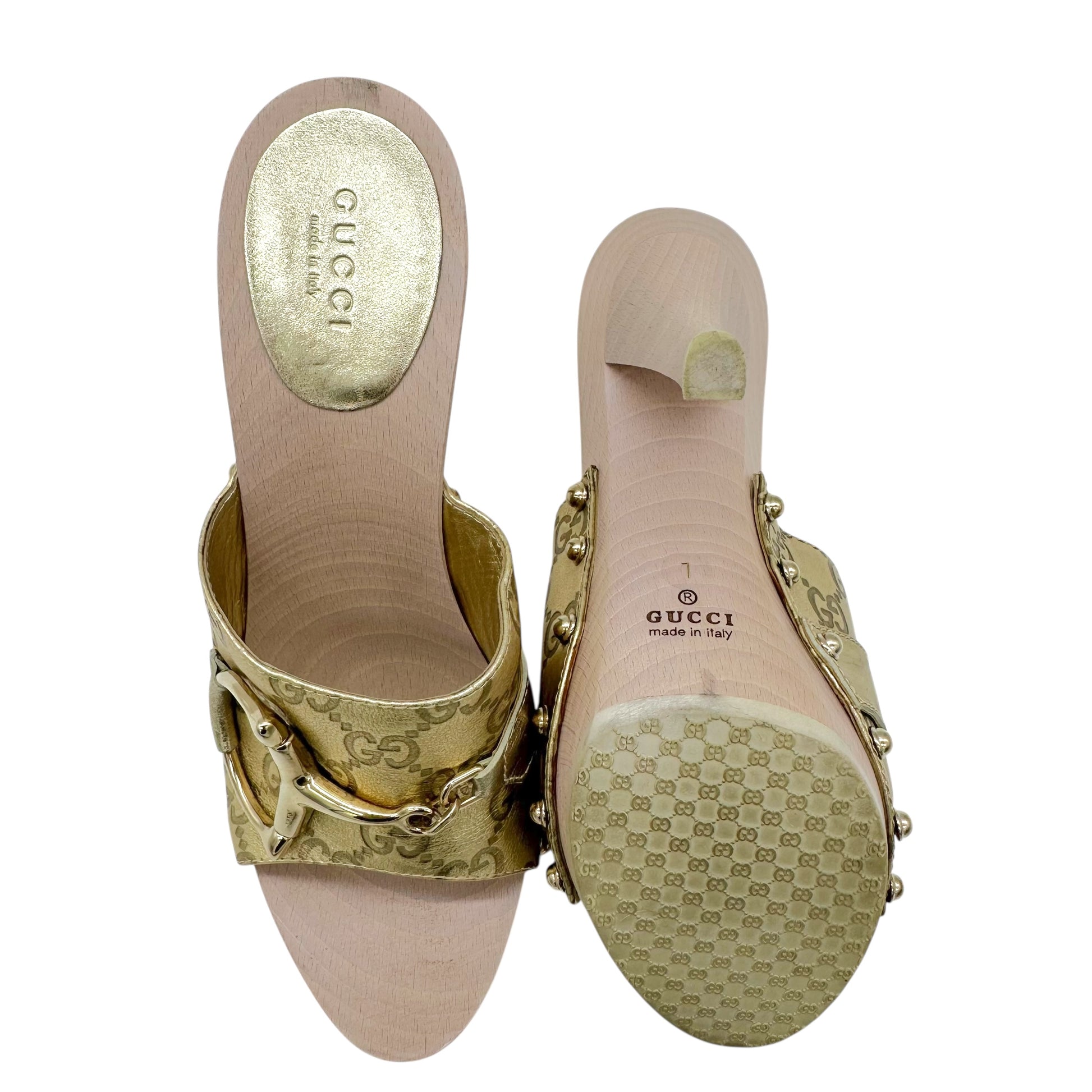 Gucci Gold Horsebit Platform Clog Heels - Outfit Repeater