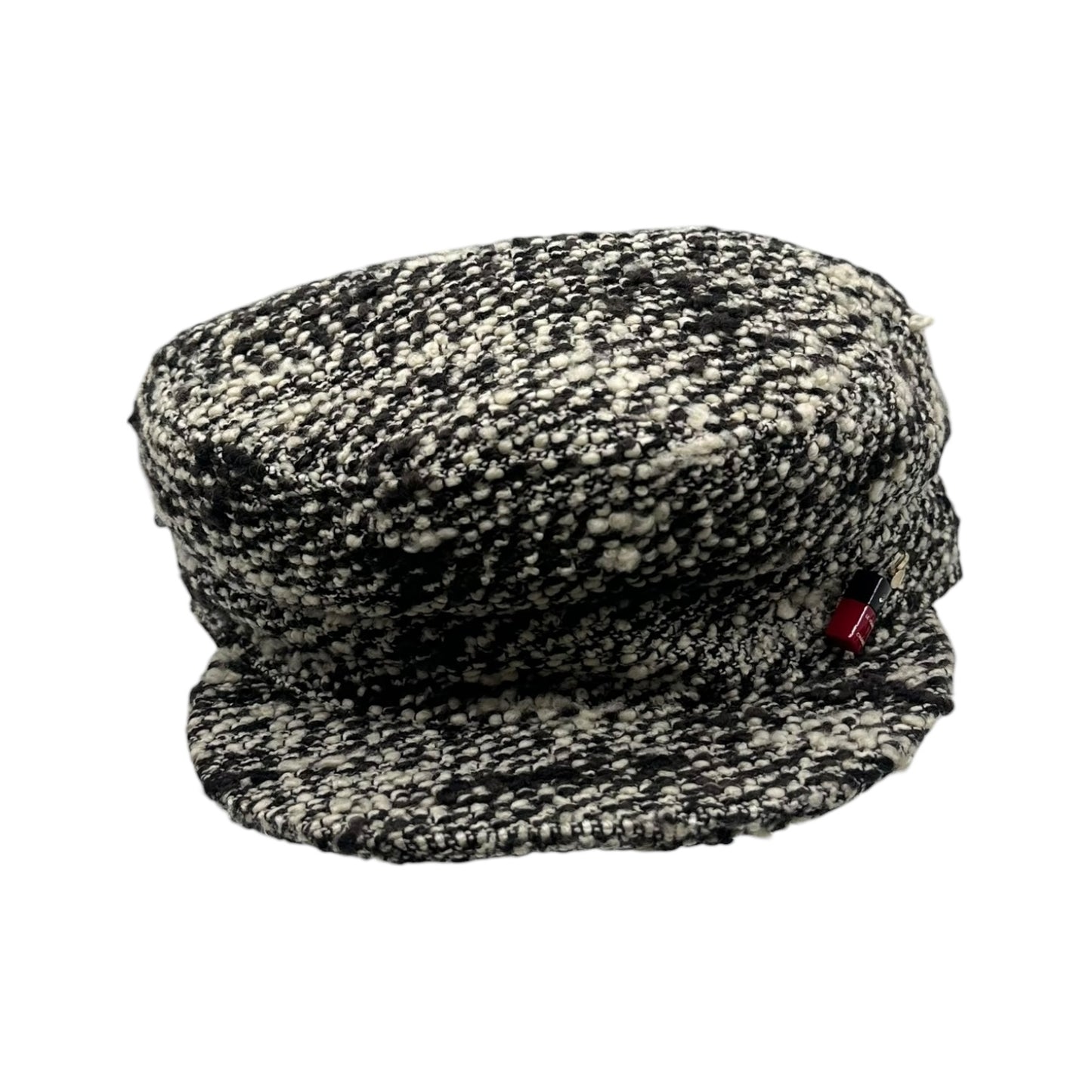 Chanel Black & White Tweed Newsboy Hat w/ Nail Polish Charm