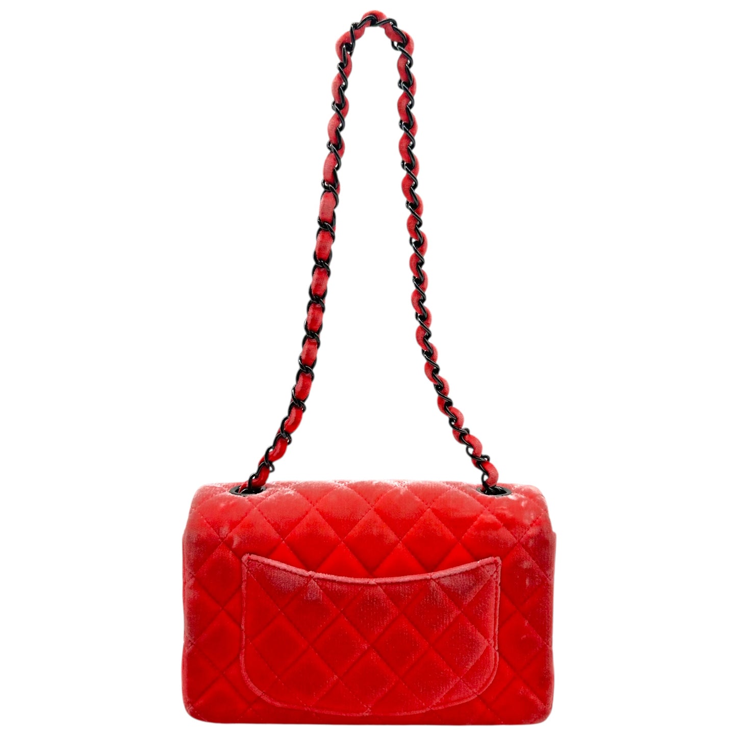 Chanel Neon Pink-Orange Velvet Small Classic Flap Bag 2014-15