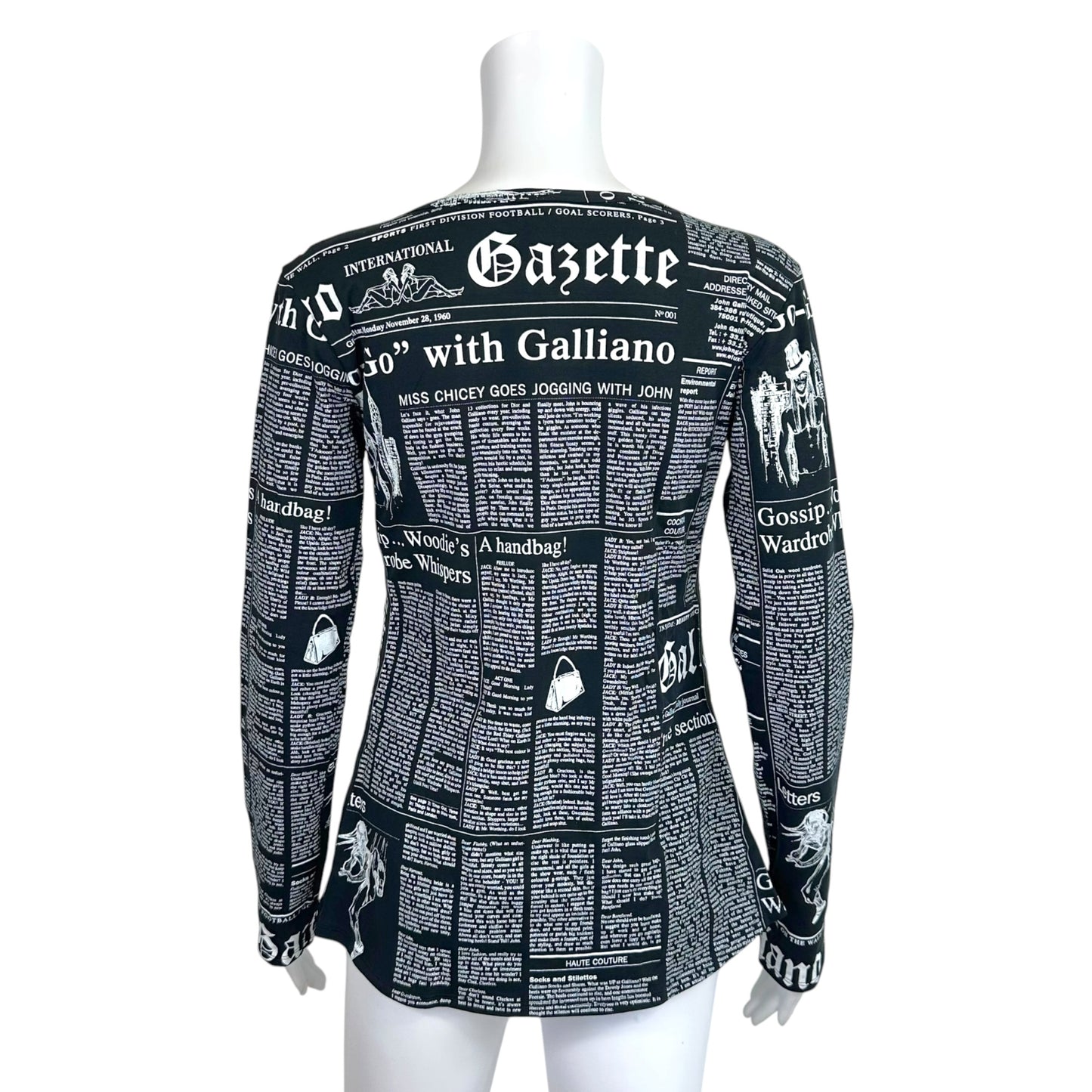 John Galliano Black & White Gazette Newsprint Longsleeve T-Shirt
