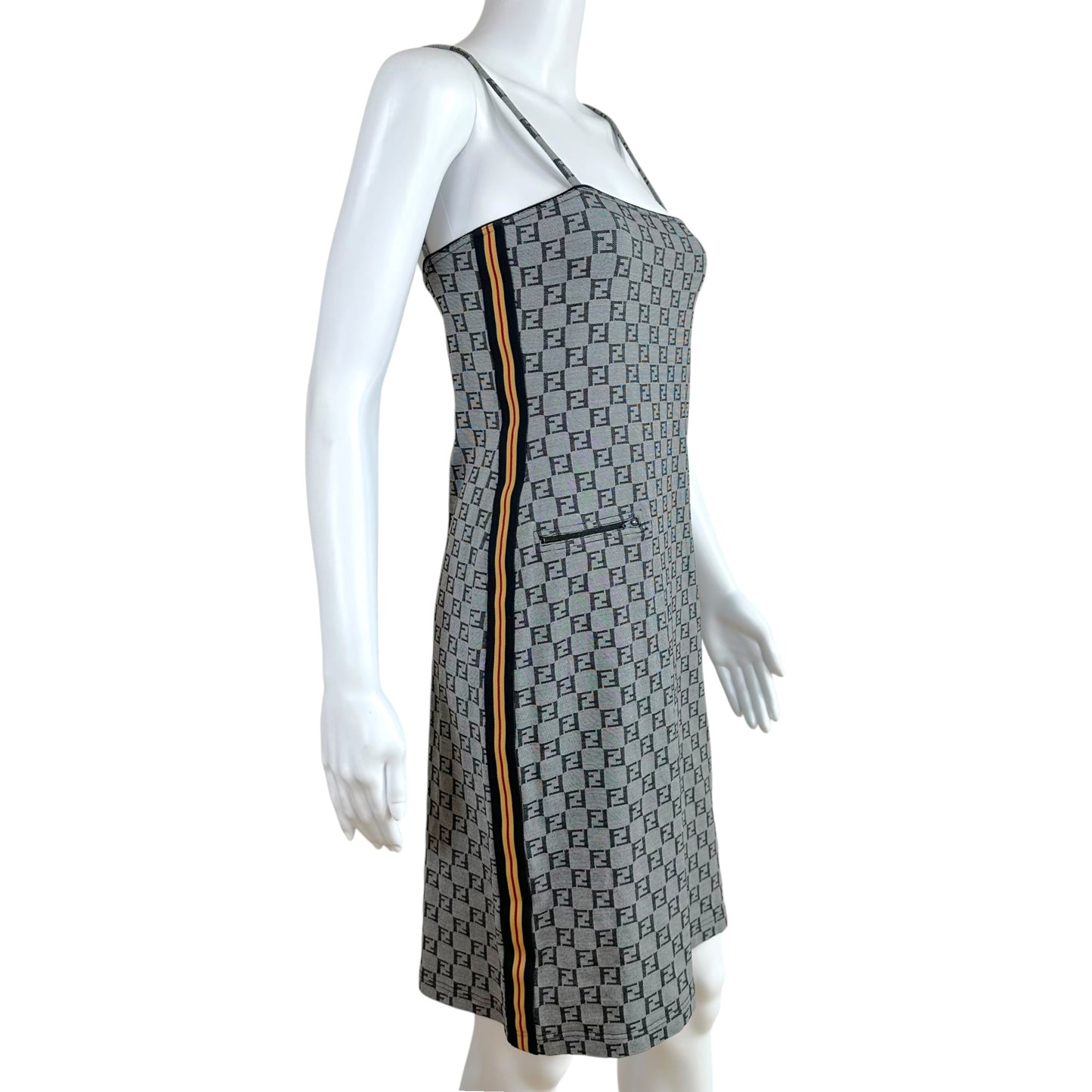 Fendi Midi Dress Gray Zucchino Monogram Side Stripe