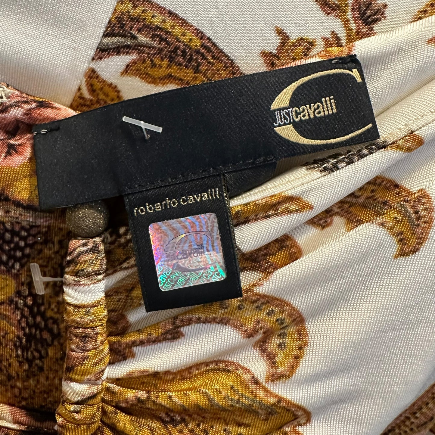 Just Cavalli Roberto Cavalli White Damask Print Midi Skirt