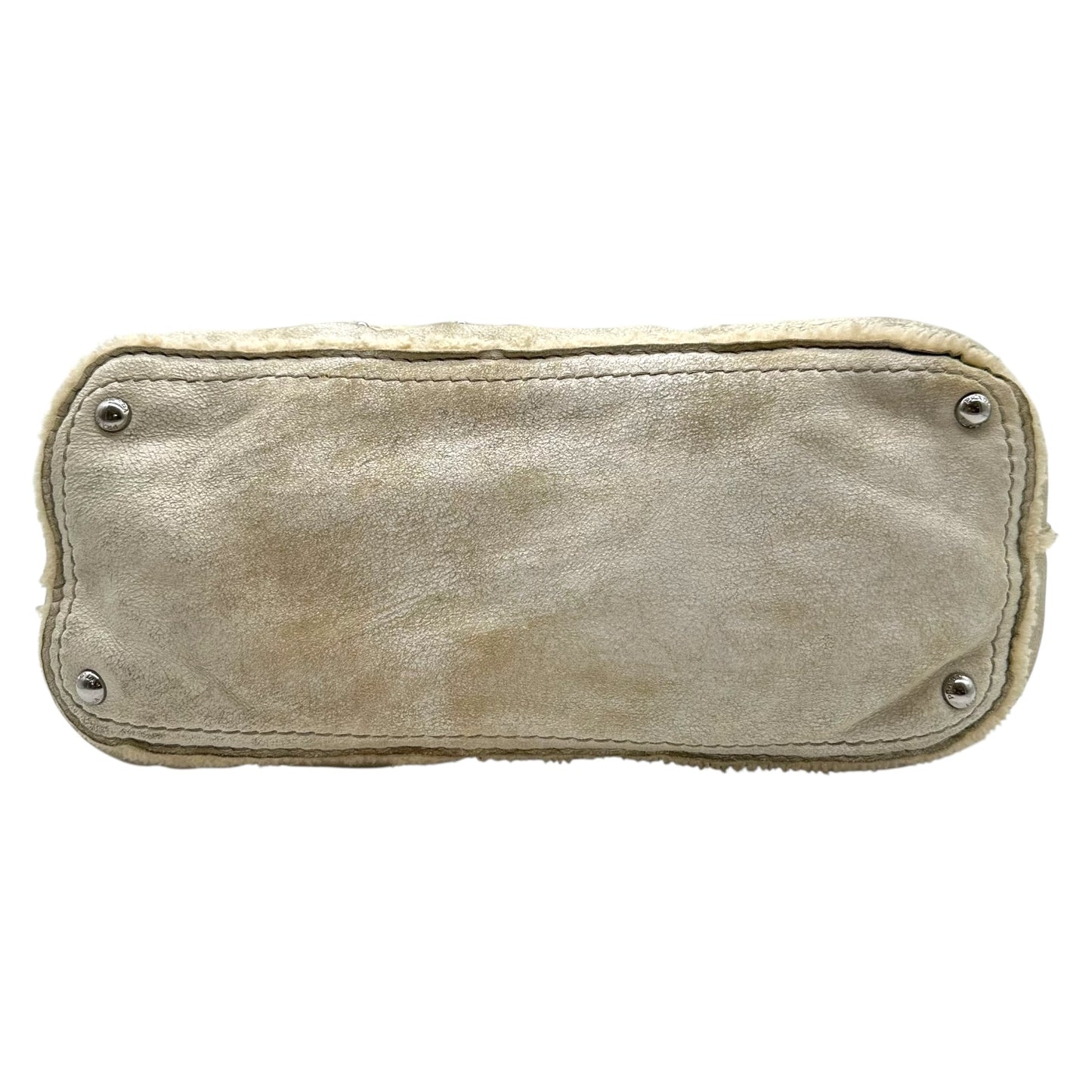 Prada Off White Studded Shearling 2-Way Bag