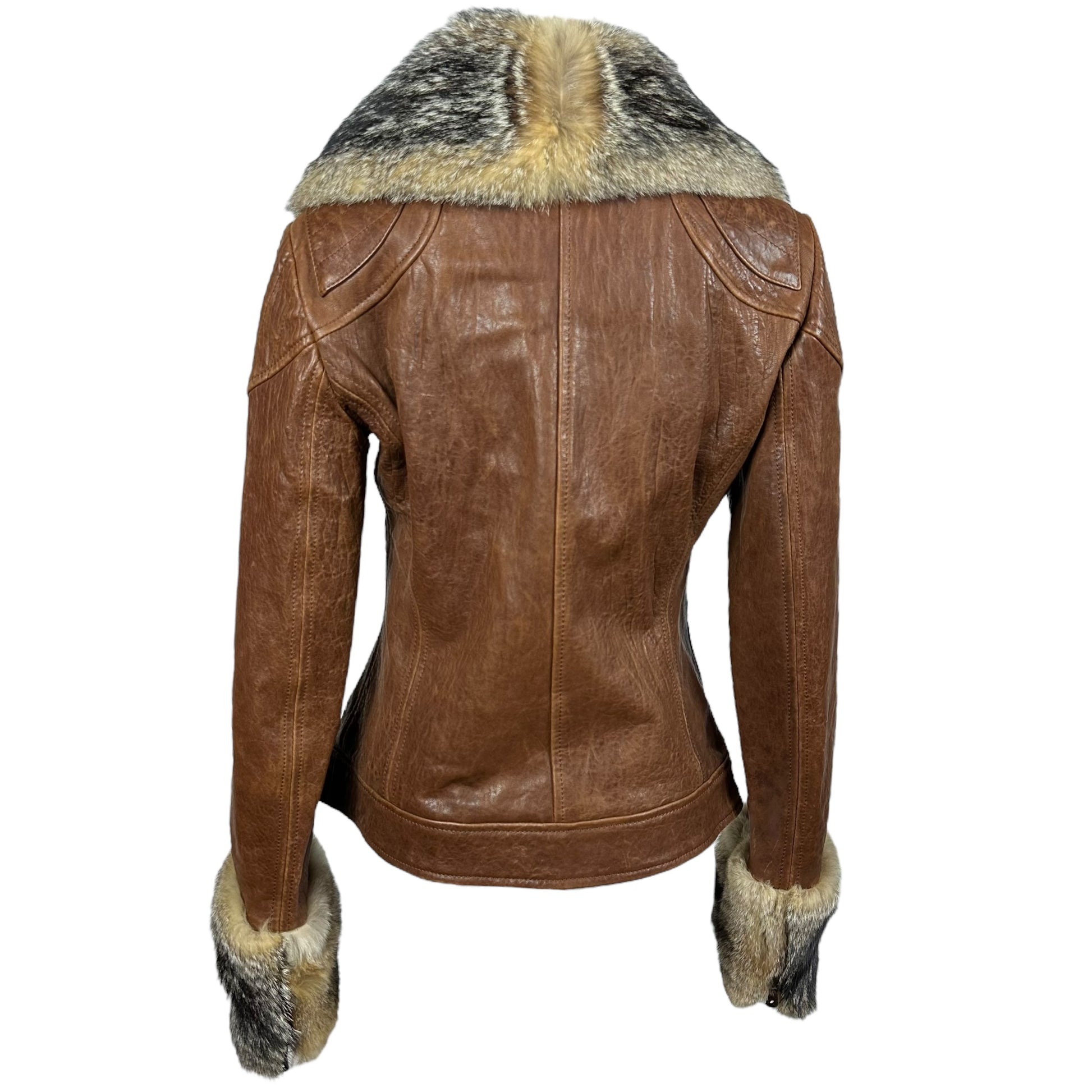 Dolce & Gabbana Brown Leather Fur Trim Jacket - Outfit Repeater