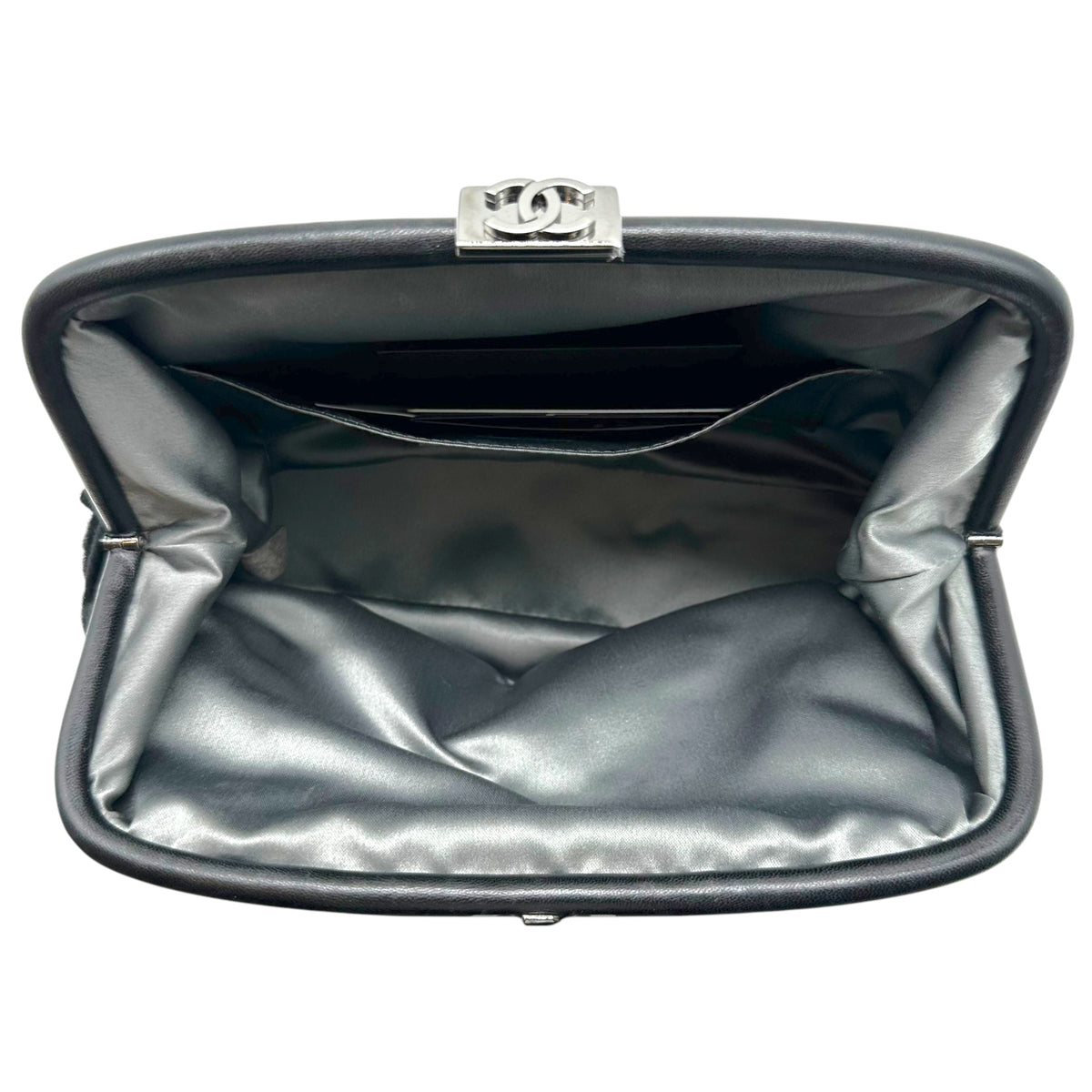 Chanel Black Ruched Ponyhair Handbag with Kisslock Closure