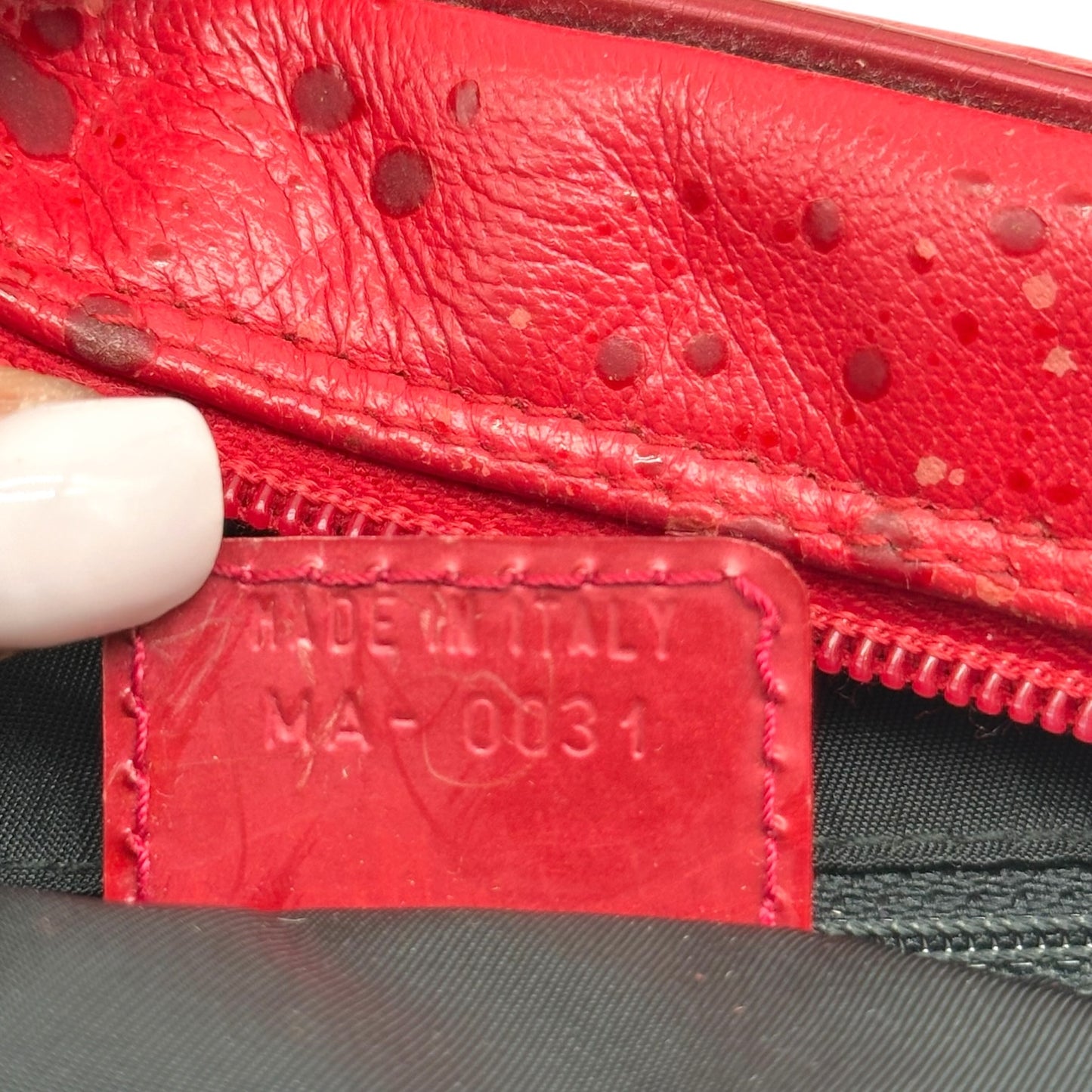 Christian Dior Red Spotted Leather Small Bowler Handbag