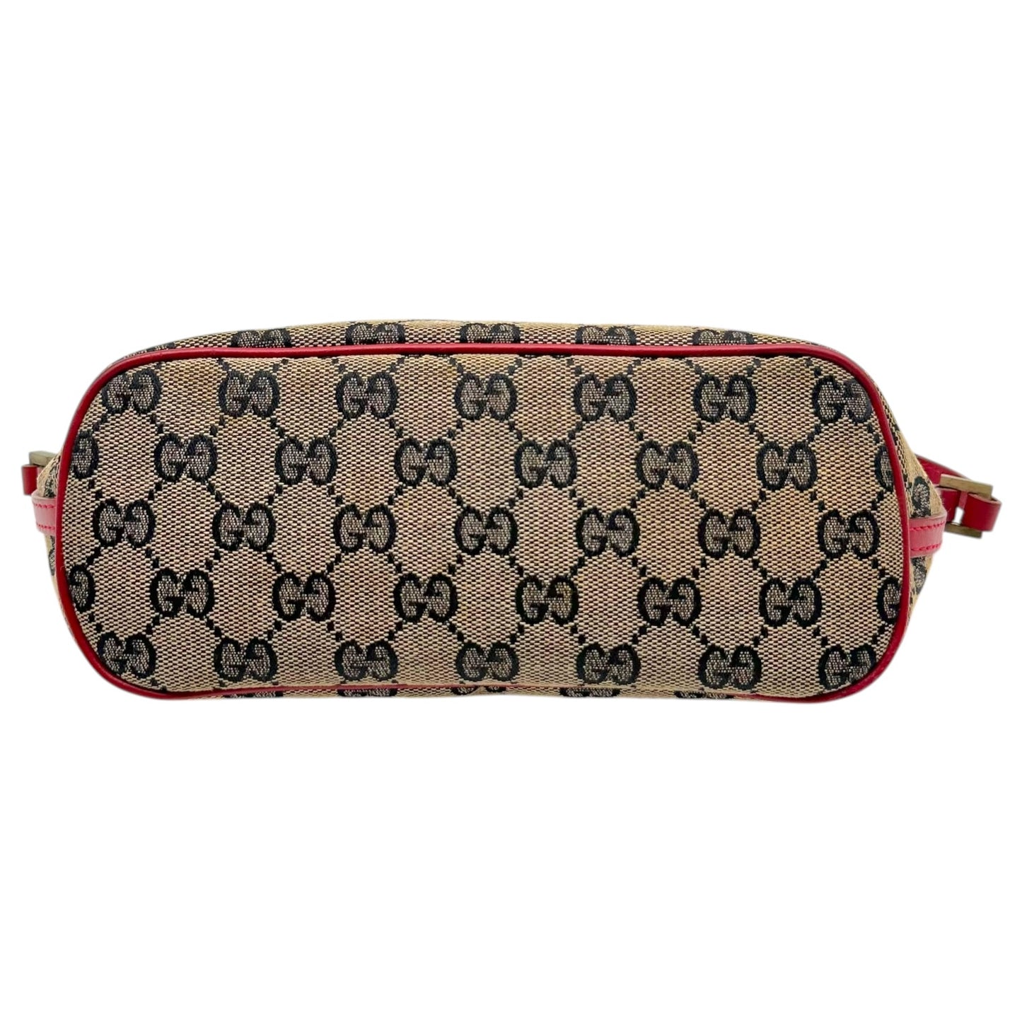 Gucci Red Leather Gray Monogram Boat Pochette Bag