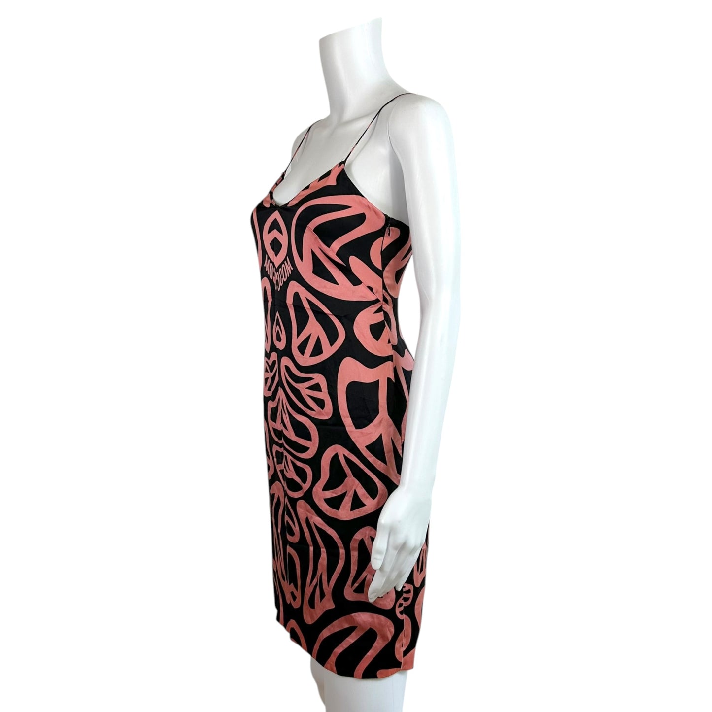 Moschino Silk Mini Dress Pink Black Peace Sign Print