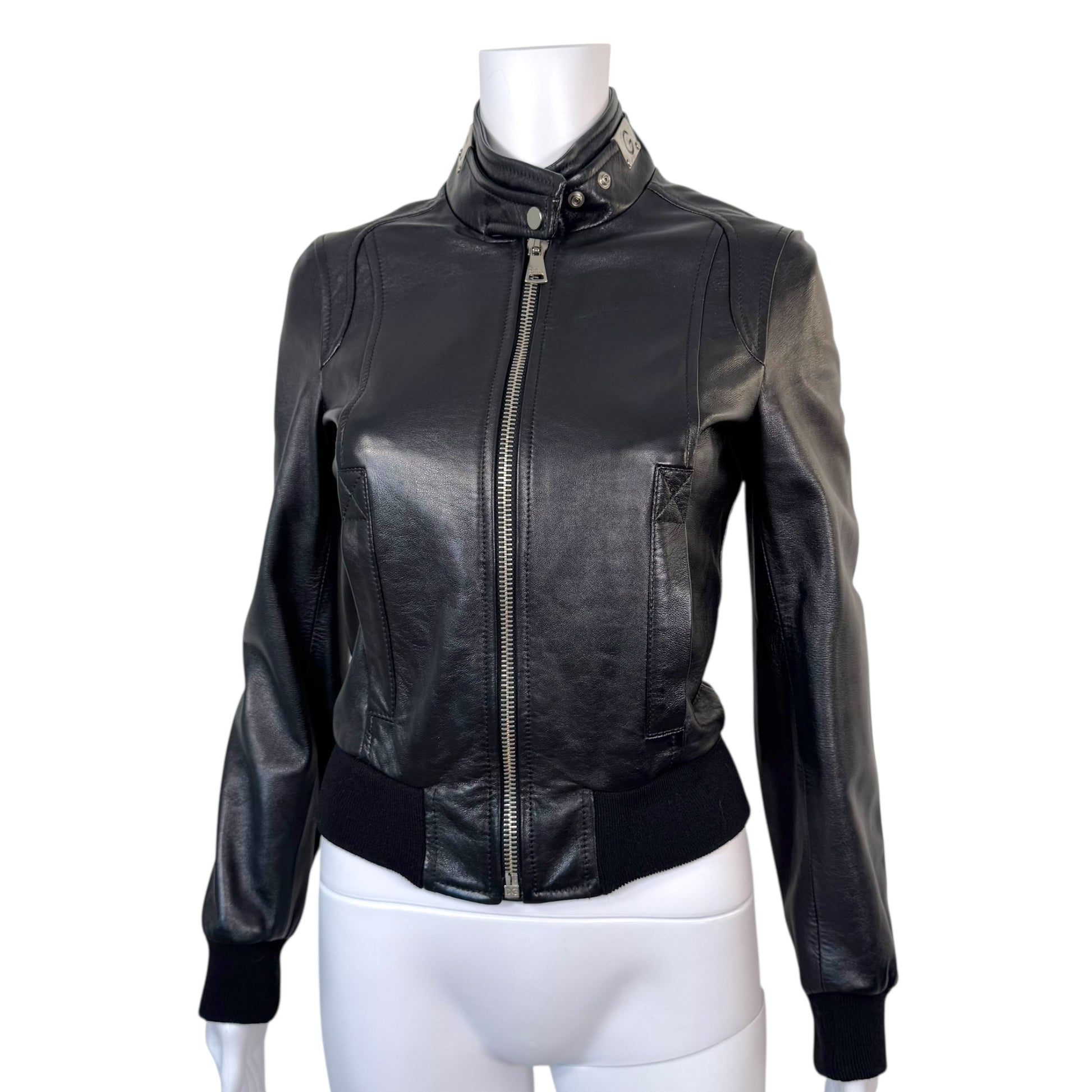 Dolce & Gabbana Black Leather Logo Hardware Bomber Jacket - Outfit Repeater