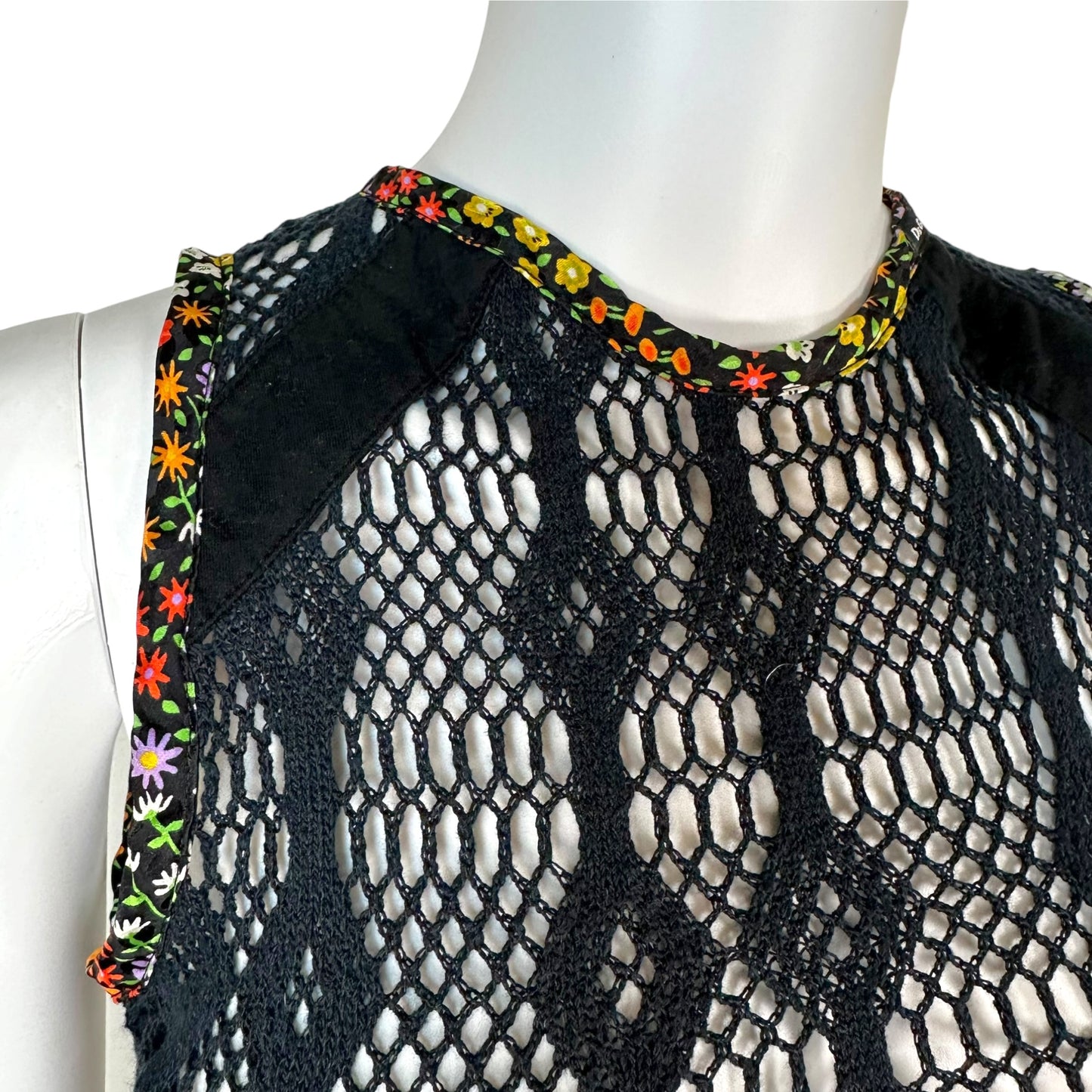 Dolce & Gabbana Black Sheer Crochet Tank Top Floral Trim