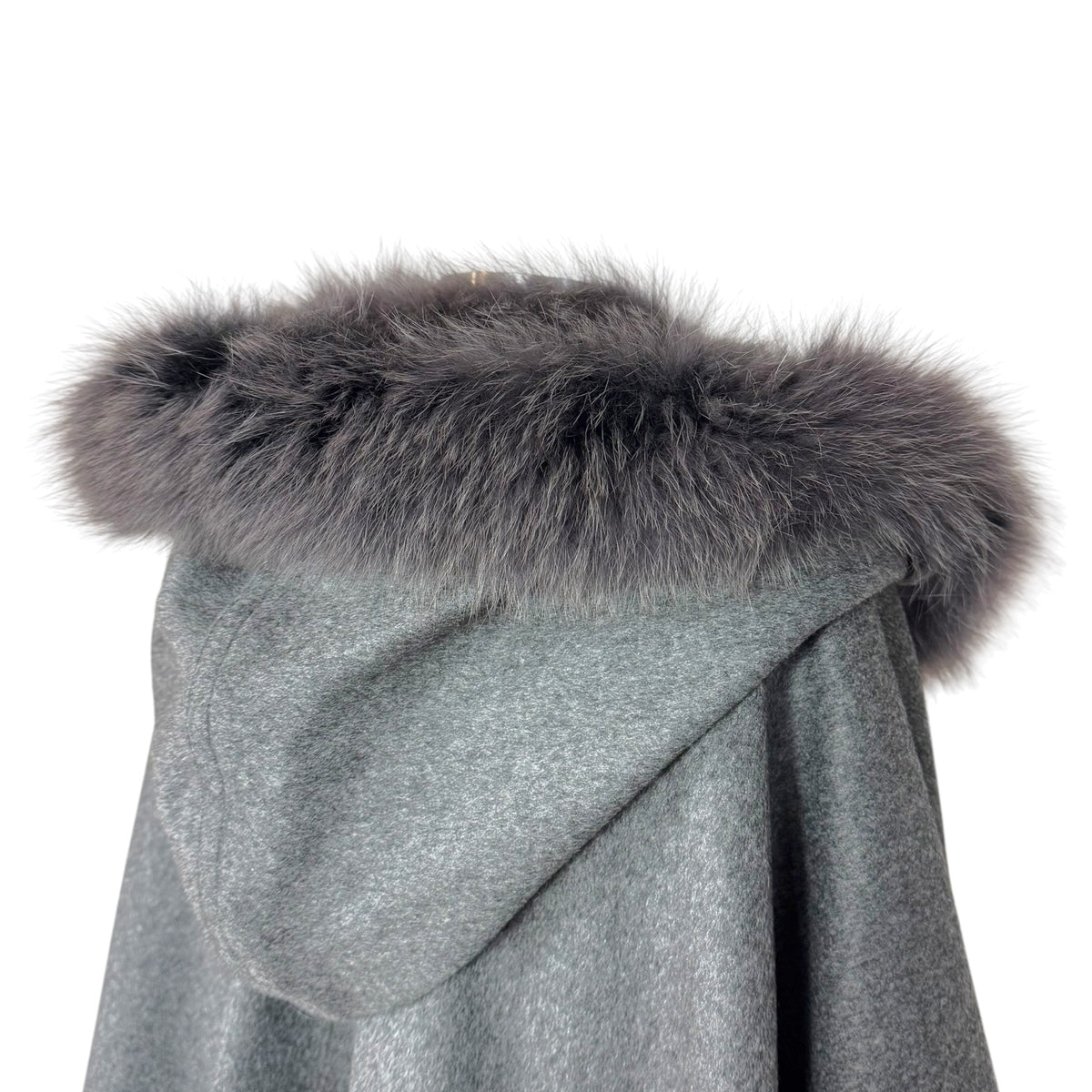 Balmain Gray Wool Fox Fur Cape
