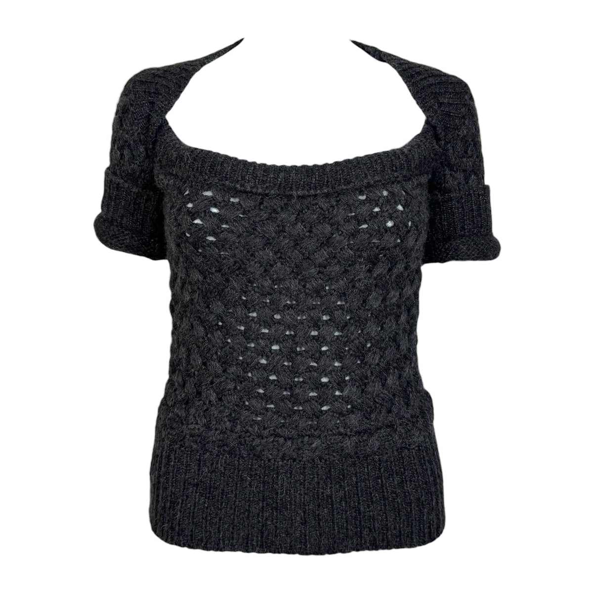 Dsquared2 Gray Wool Knit Square Neckline Short Sleeve Knit Top