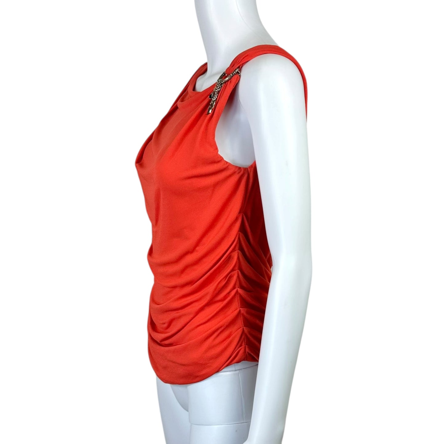Roberto Cavalli Cowl Back Draped Sleeveless Blouse w/ Charm Detail