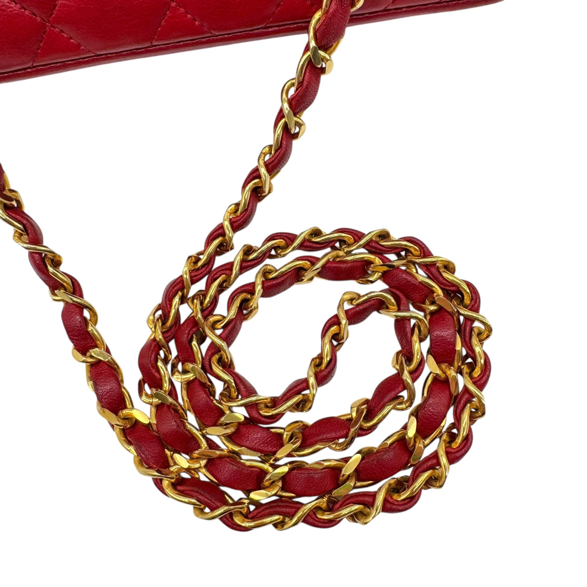 Chanel 90's Red Leather & Gold Hardware Mini Crossbody Flap Bag - Outfit Repeater