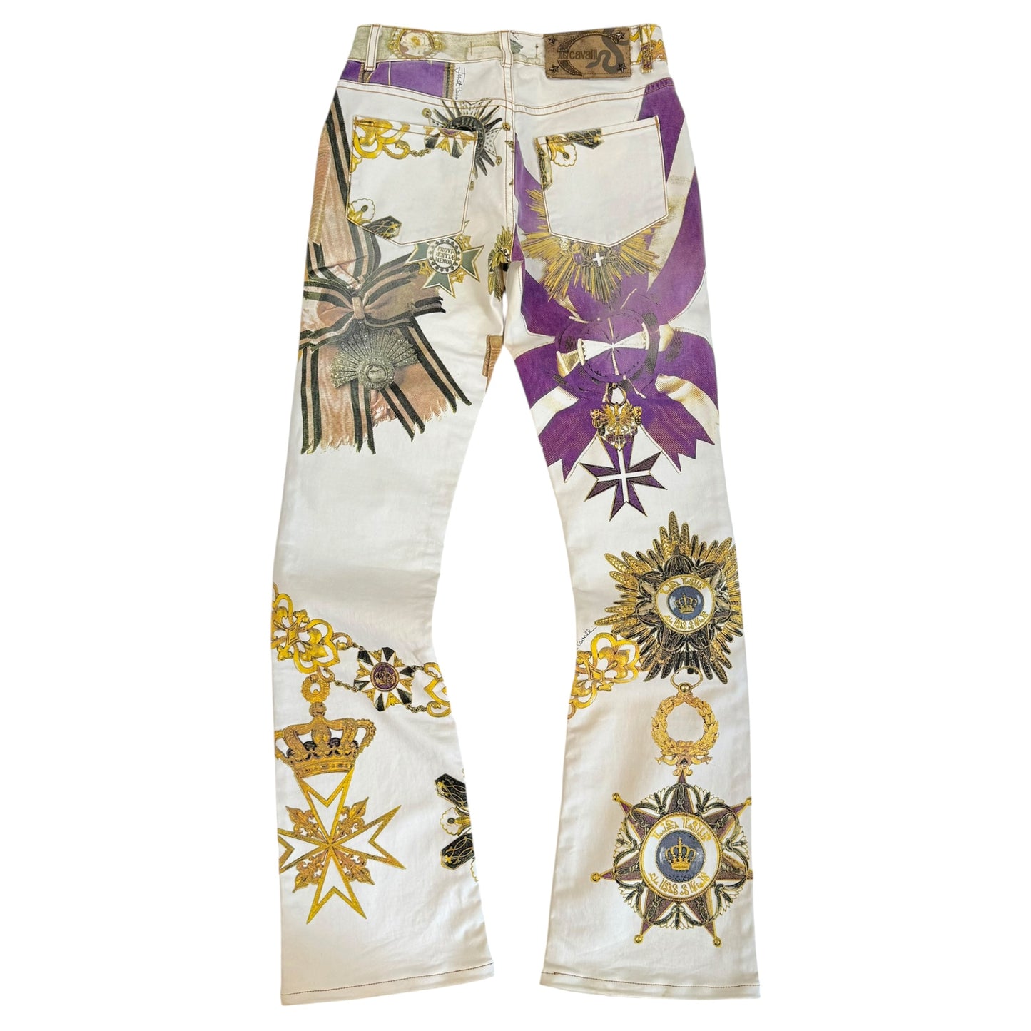 Just Cavalli Roberto Cavalli White & Gold Medal Printed Jeans