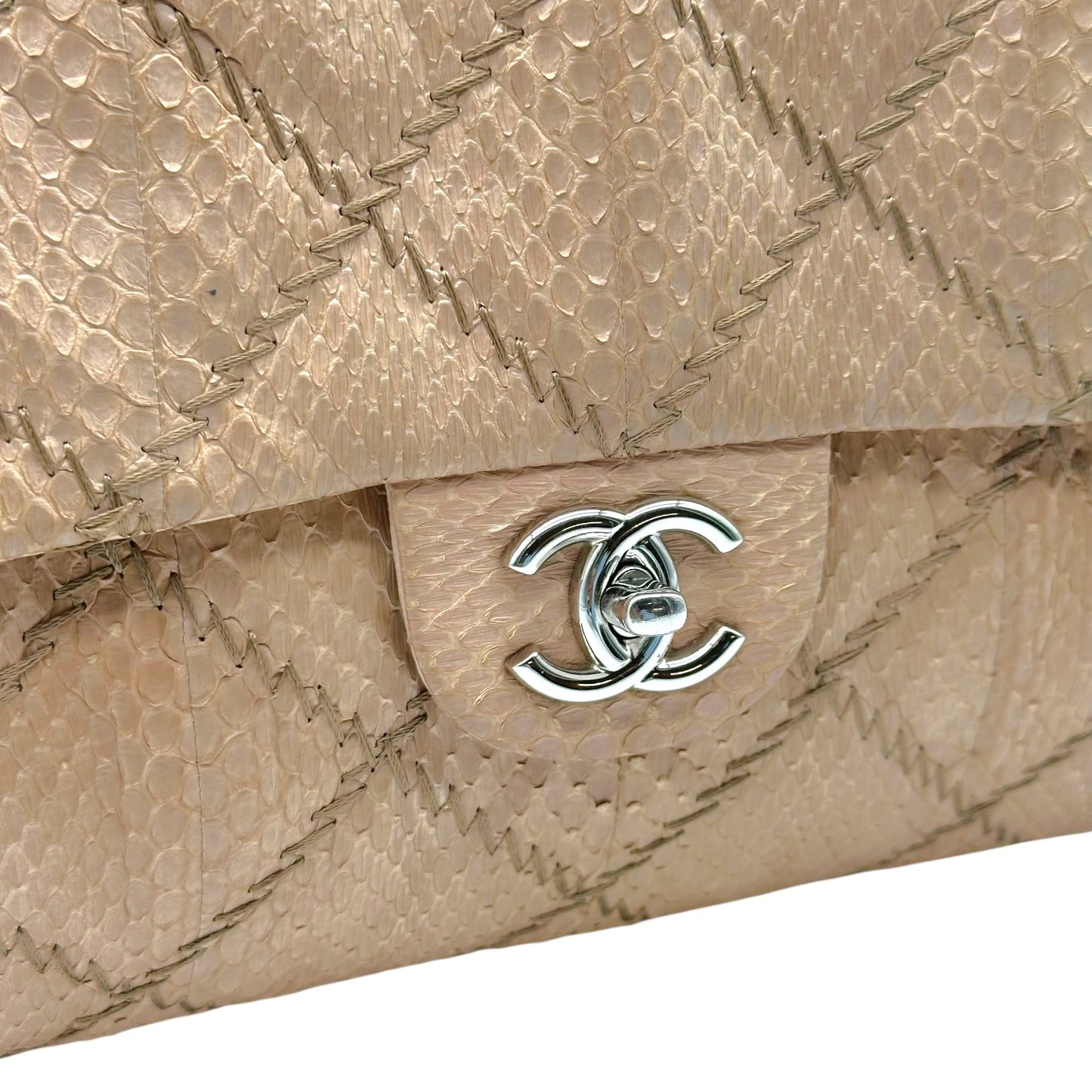 Chanel Tan Python Wild Stitch Medium Flap Bag