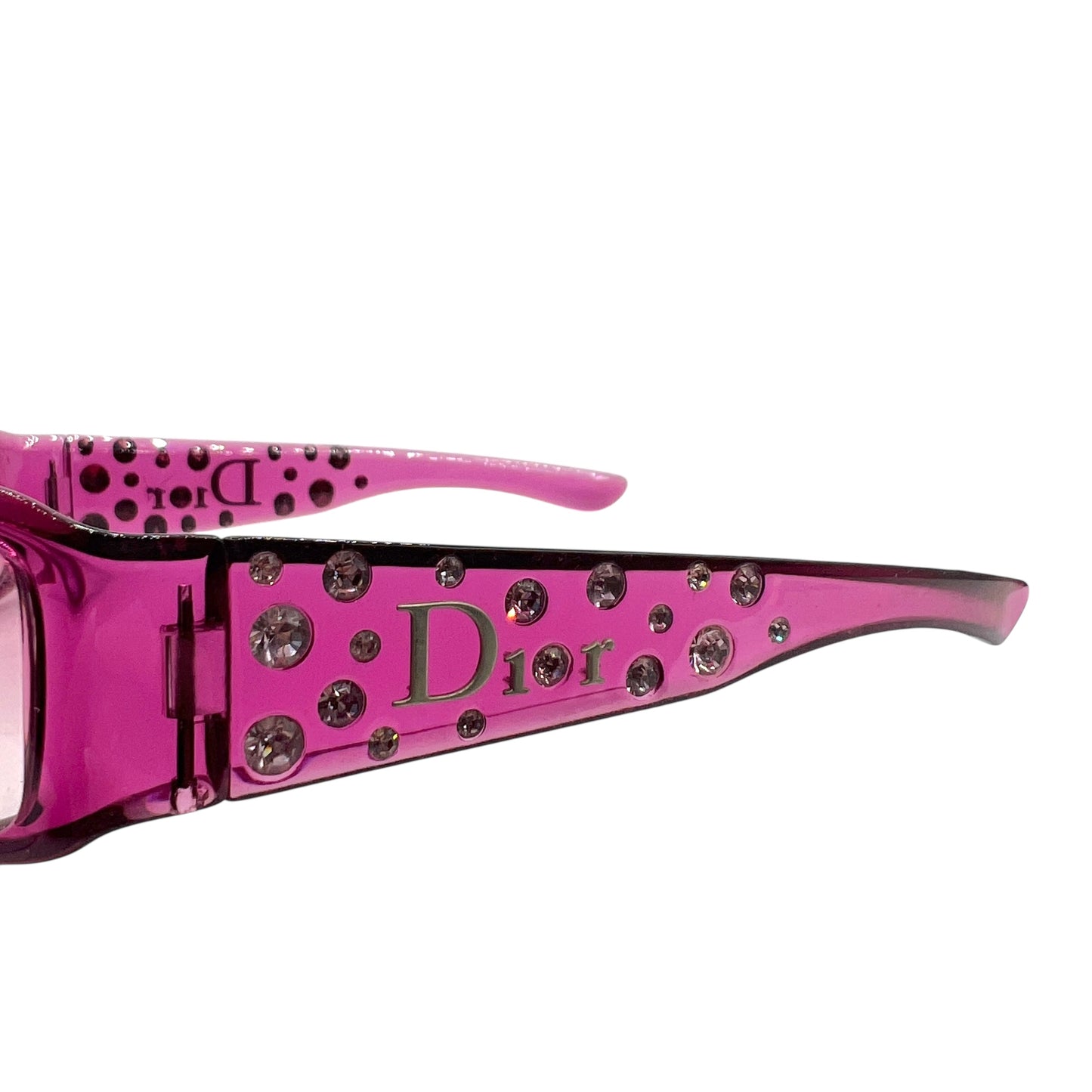 Christian Dior DiorSparkling1 Pink Crystal Embellished Rectangle Sunglasses w/ Case