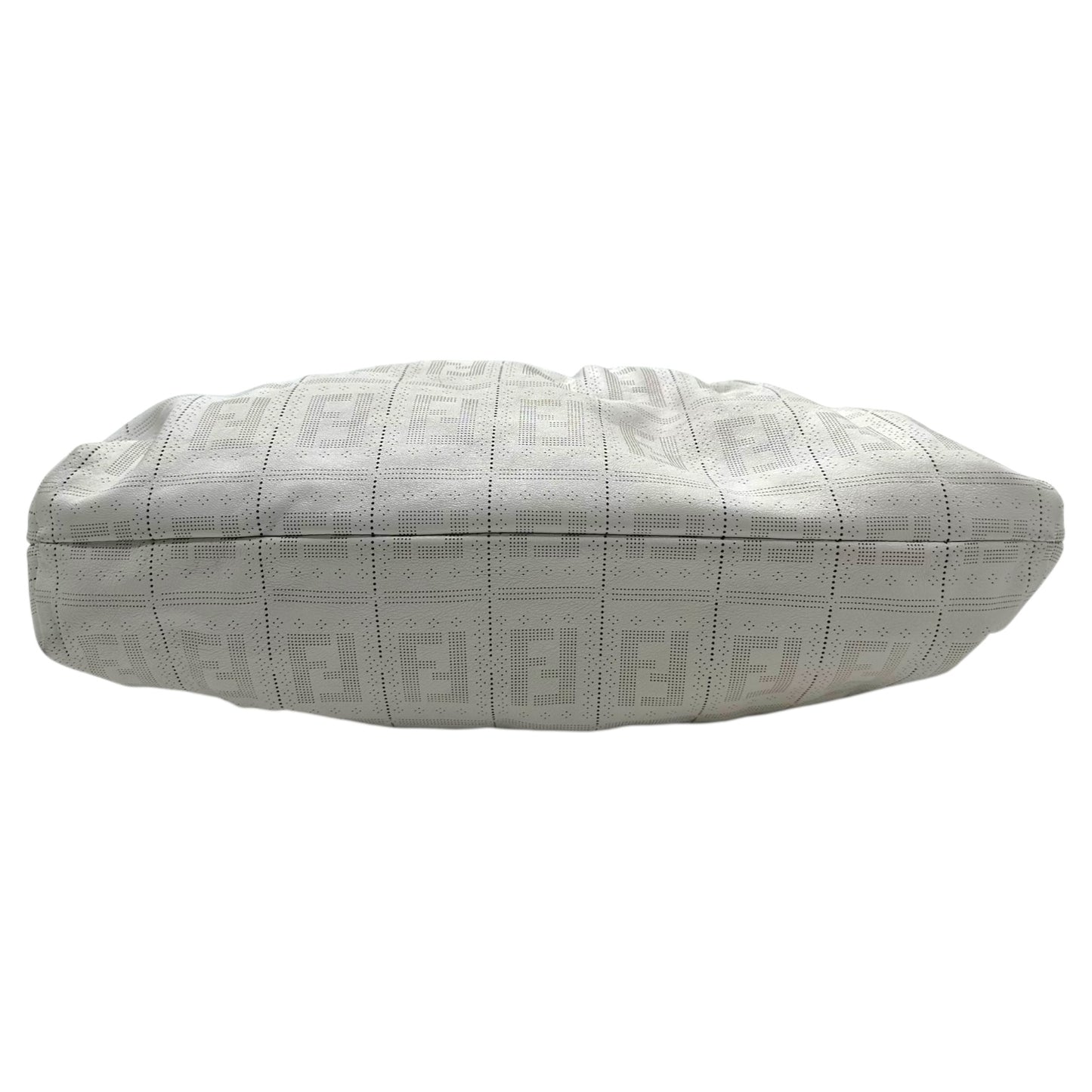 Fendi White Perforated Leather  Zucca Monogram Medium Chef Bag - Outfit Repeater