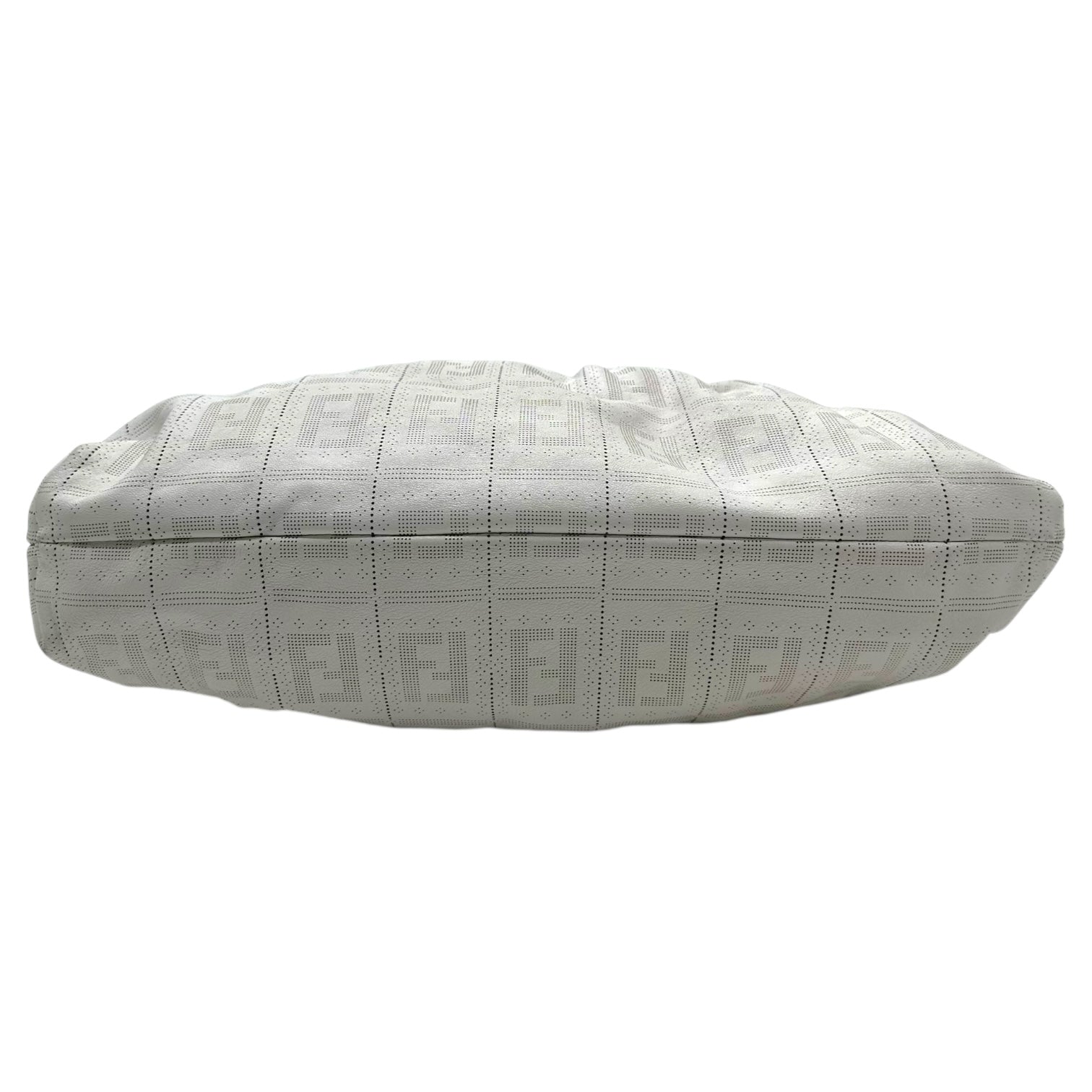 Fendi White Perforated Leather  Zucca Monogram Medium Chef Bag - Outfit Repeater