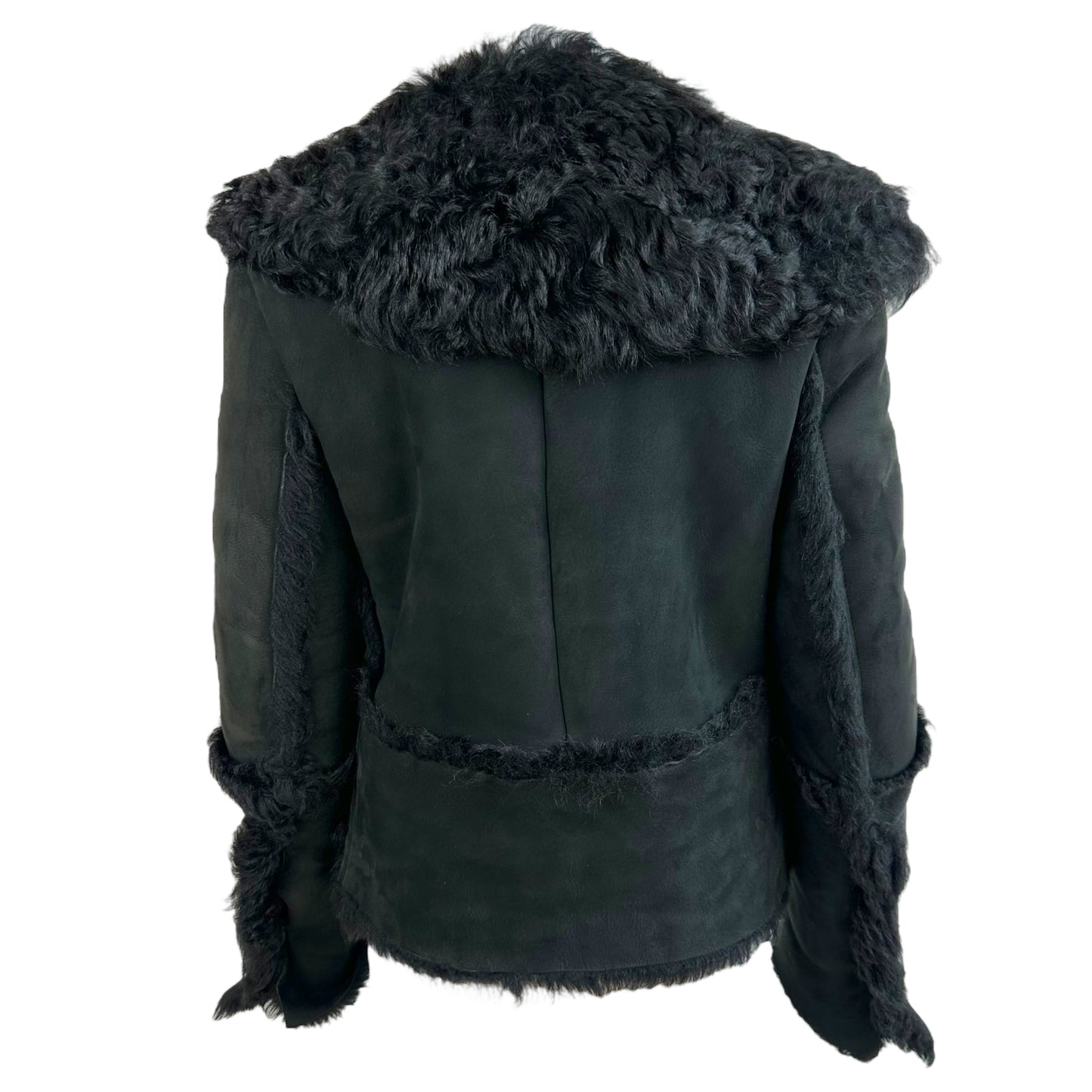 Gucci Black Shearling Coat Fitted Asymmetrical Closure