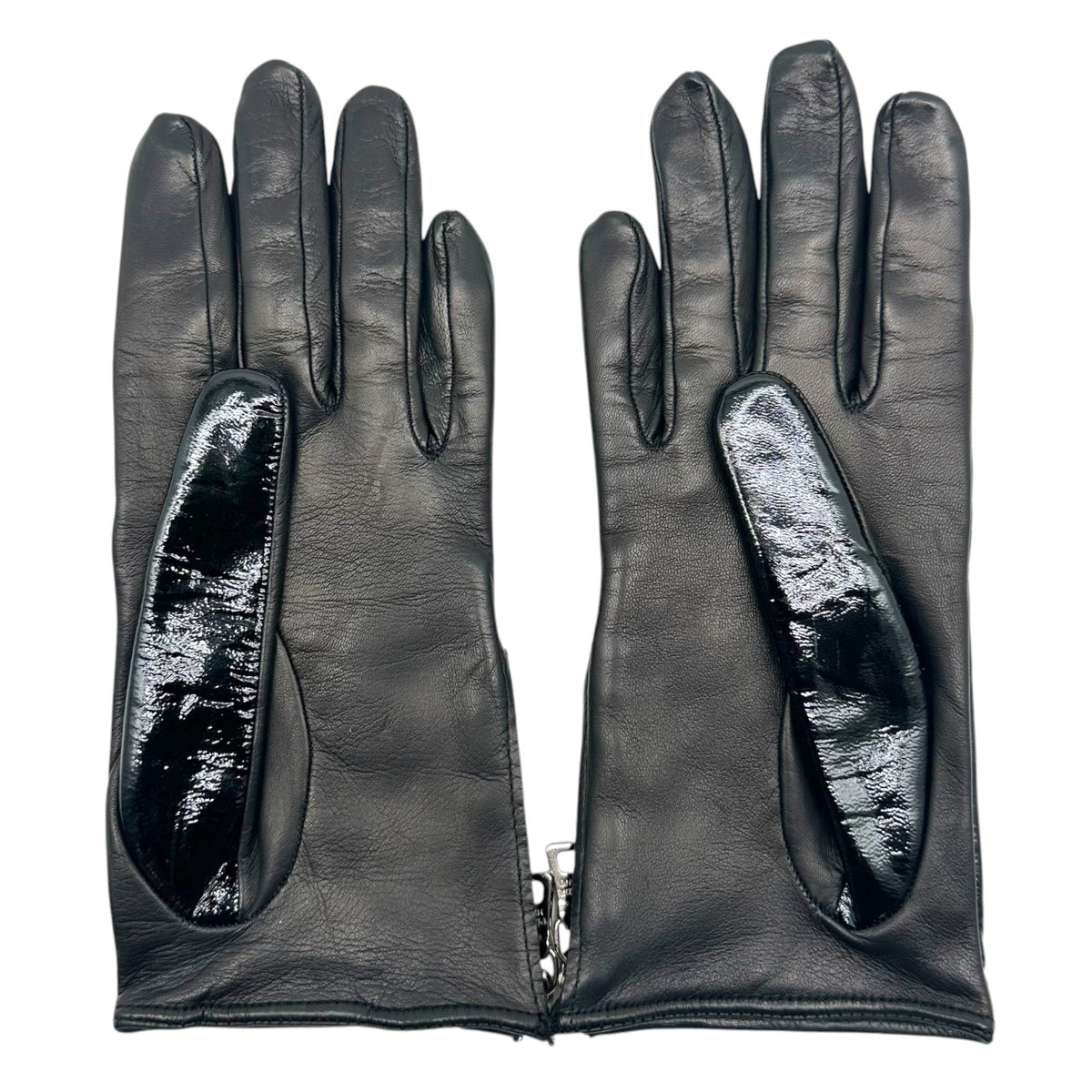 Prada Black Patent Leather Lambskin Zippered Gloves