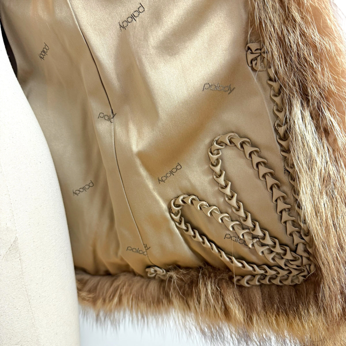 Palody Fox Fur Coat Brown Chevron Stripe 1980s Vintage