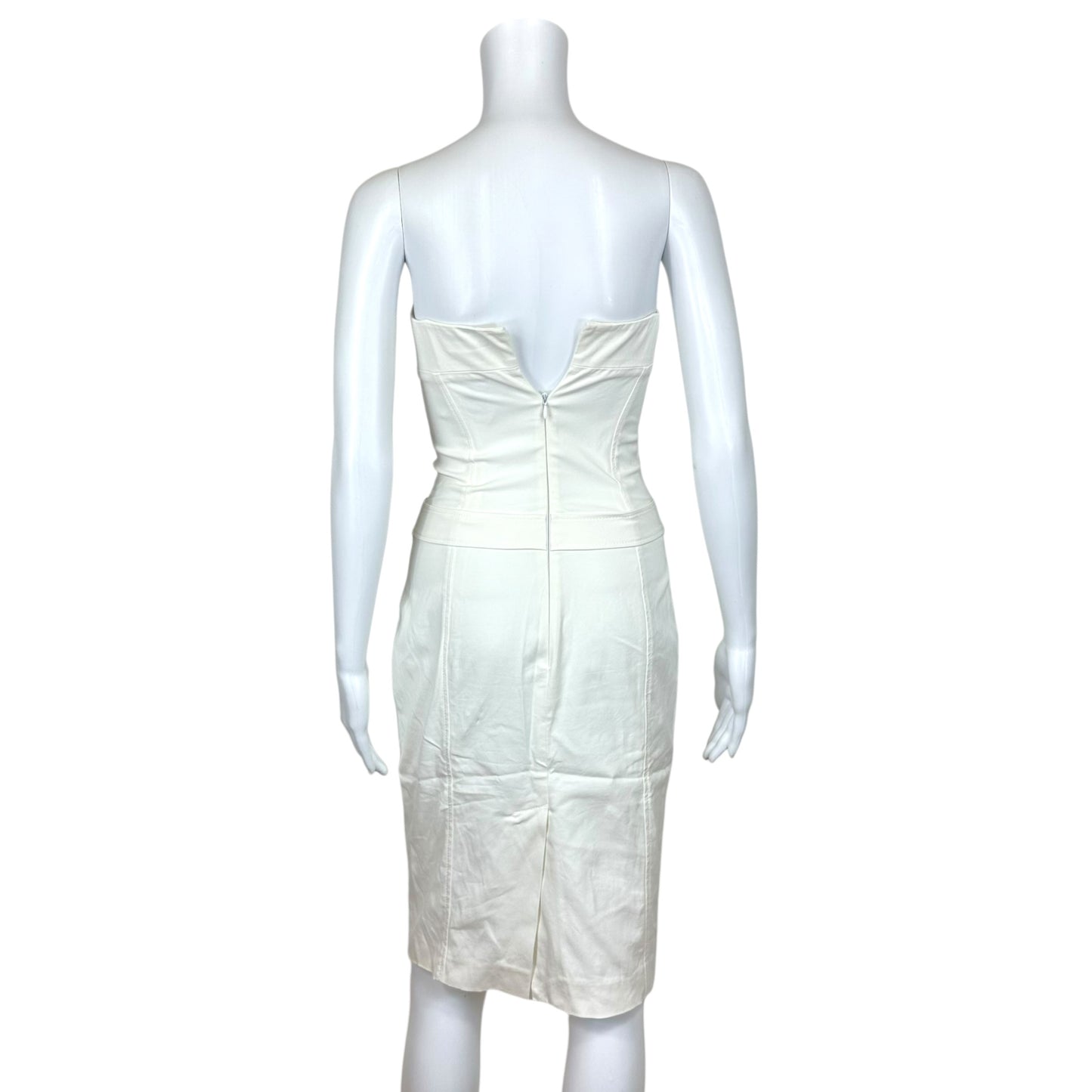 Dsquared2 White Strapless Corseted Pocket Front Midi Dress