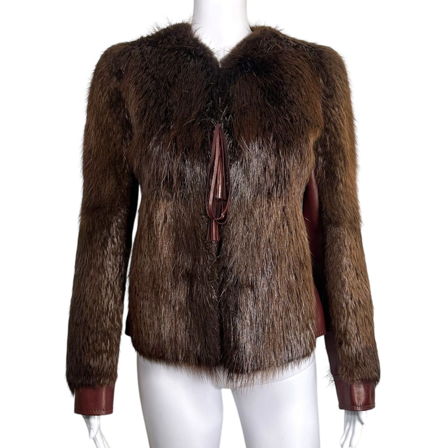 Dolce & Gabbana Burgundy Lambskin Beaver Fur Coat