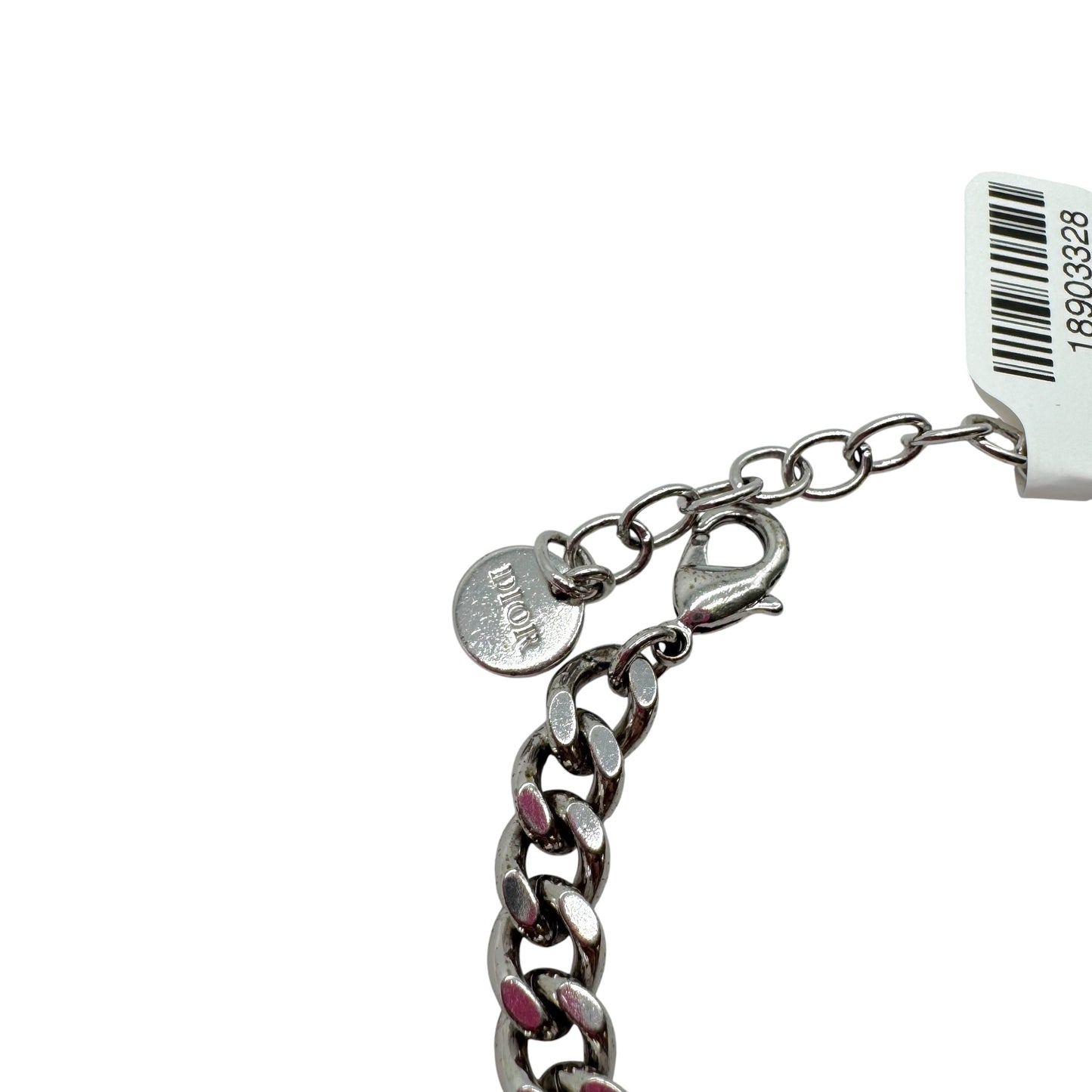 Christian Dior Silver Crystal Curb Chain Choker Necklace