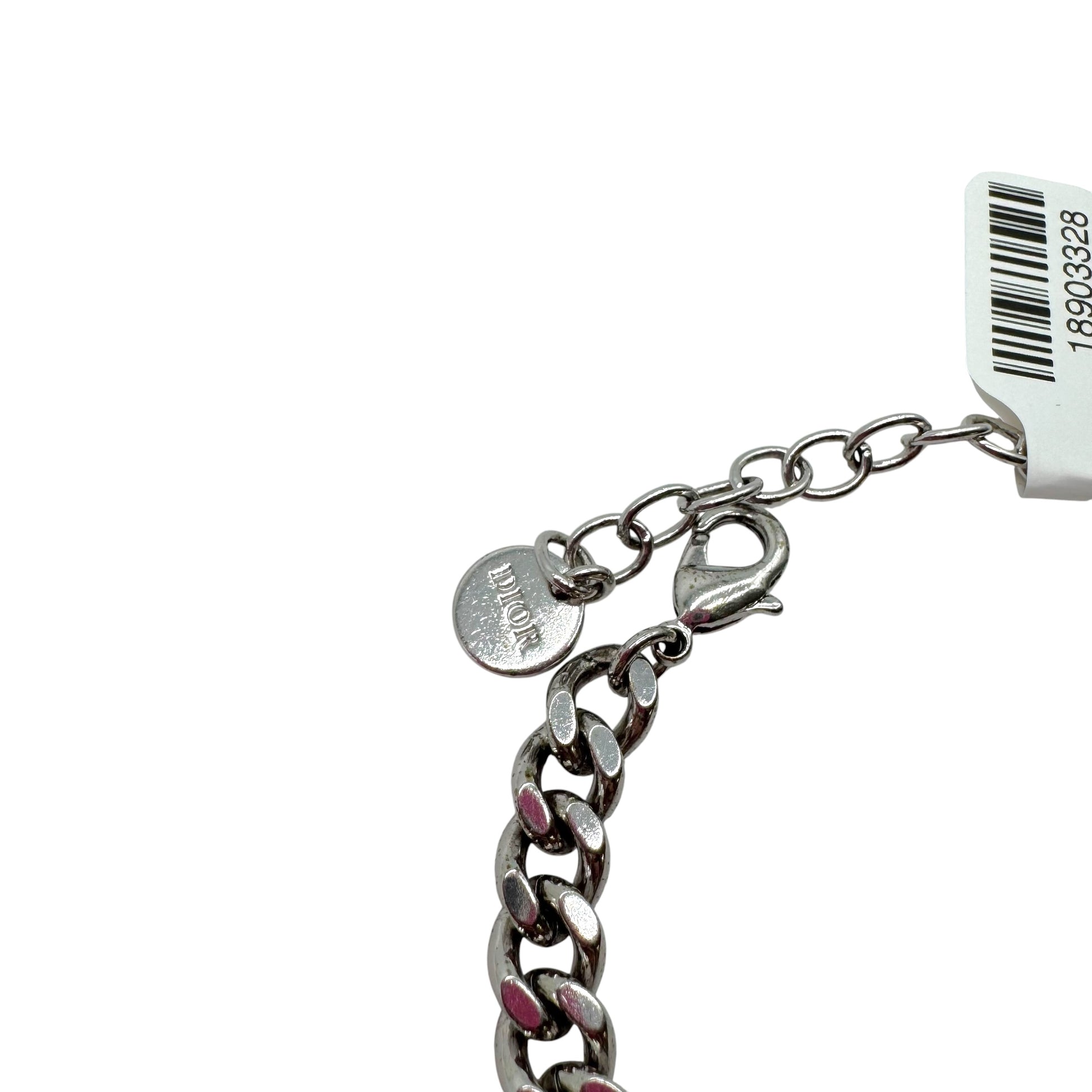 Christian Dior Silver Crystal Curb Chain Choker Necklace