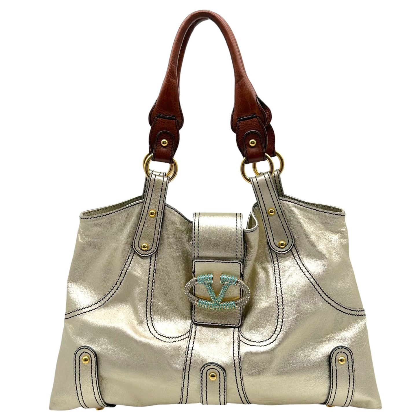 Valentino Garavani Metallic Crystal Embellished Large Shoulder Bag
