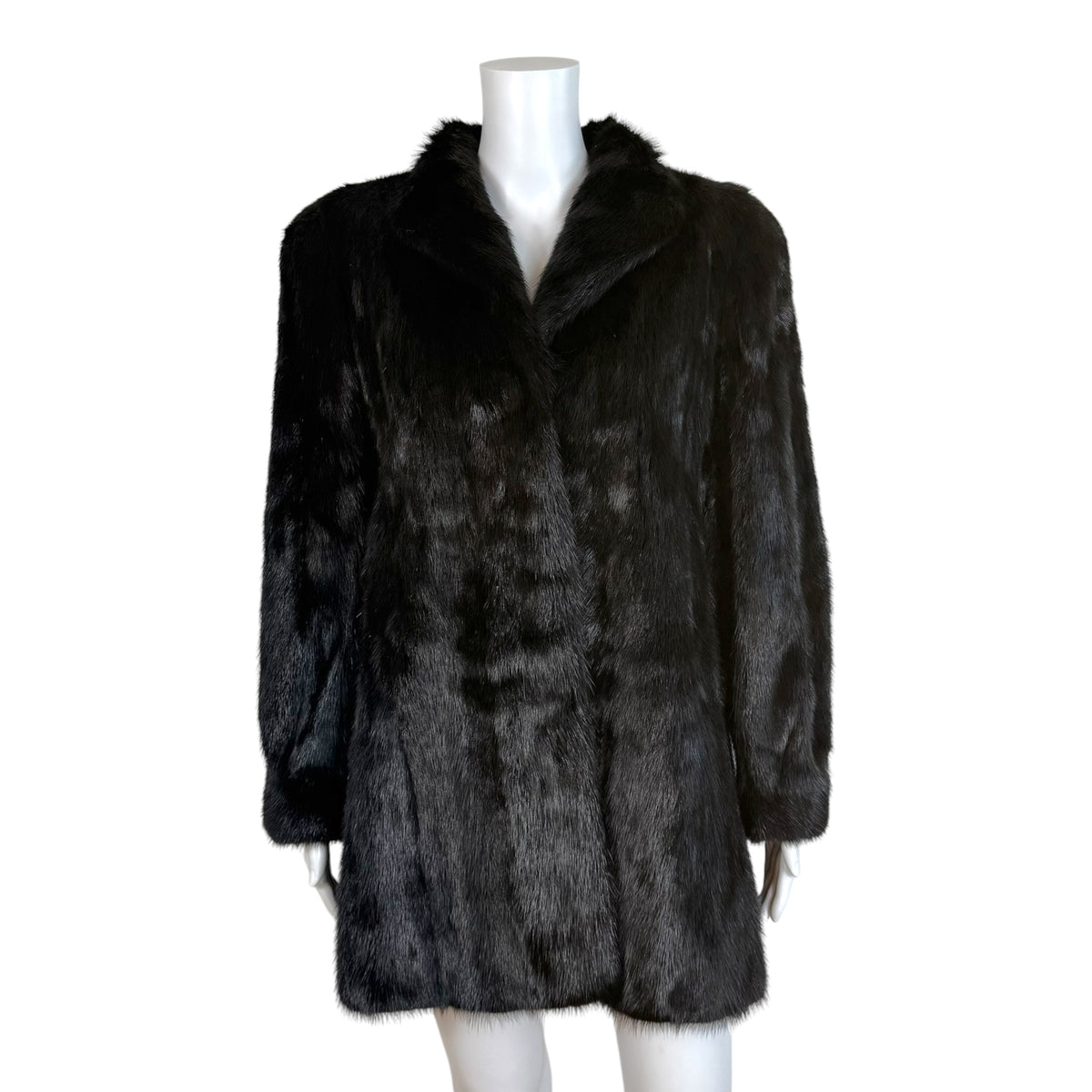 Takashimaya Black Tanned Mink Fur Mid-Length Coat