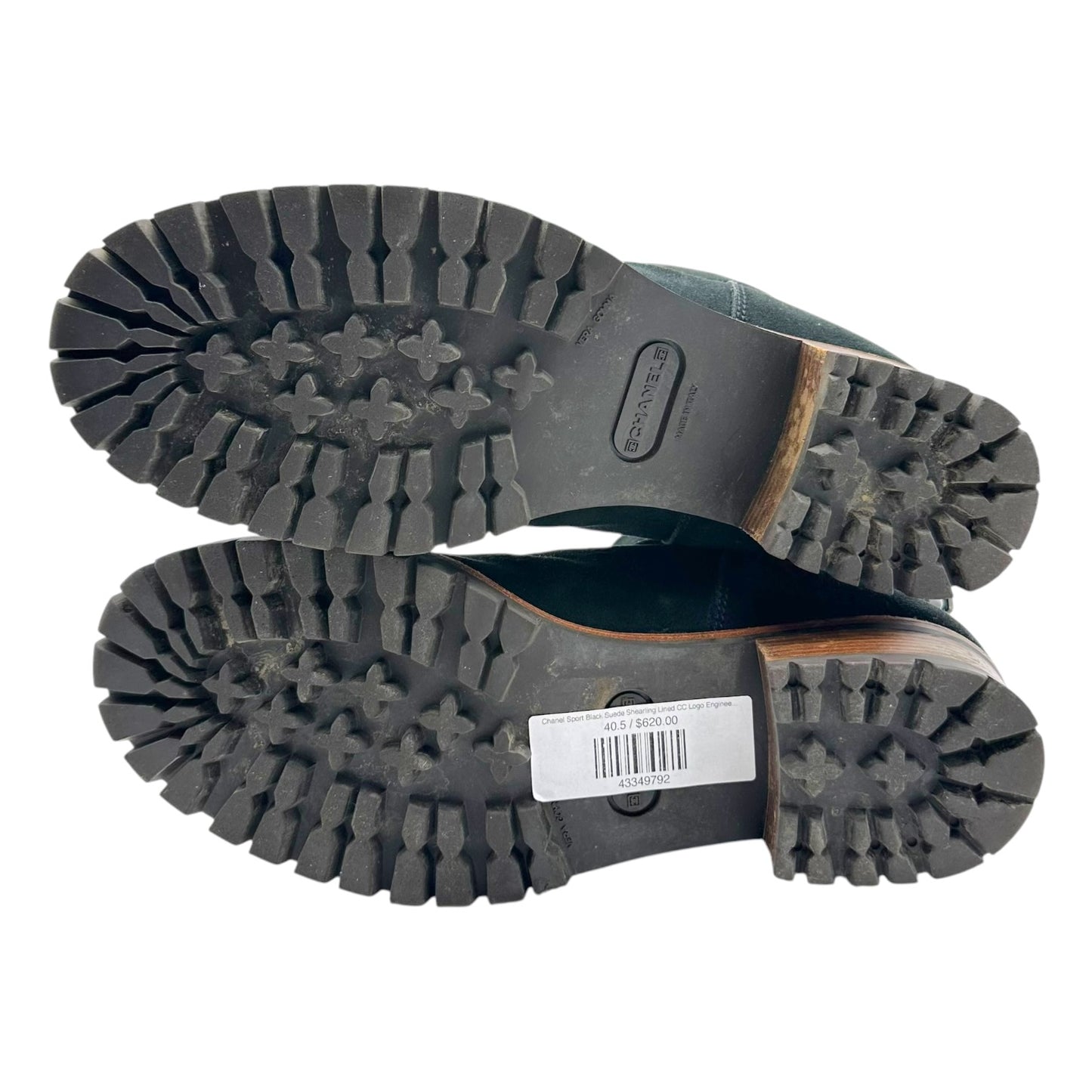 Chanel Sport Black Suede Shearling Lined Engineer Boots