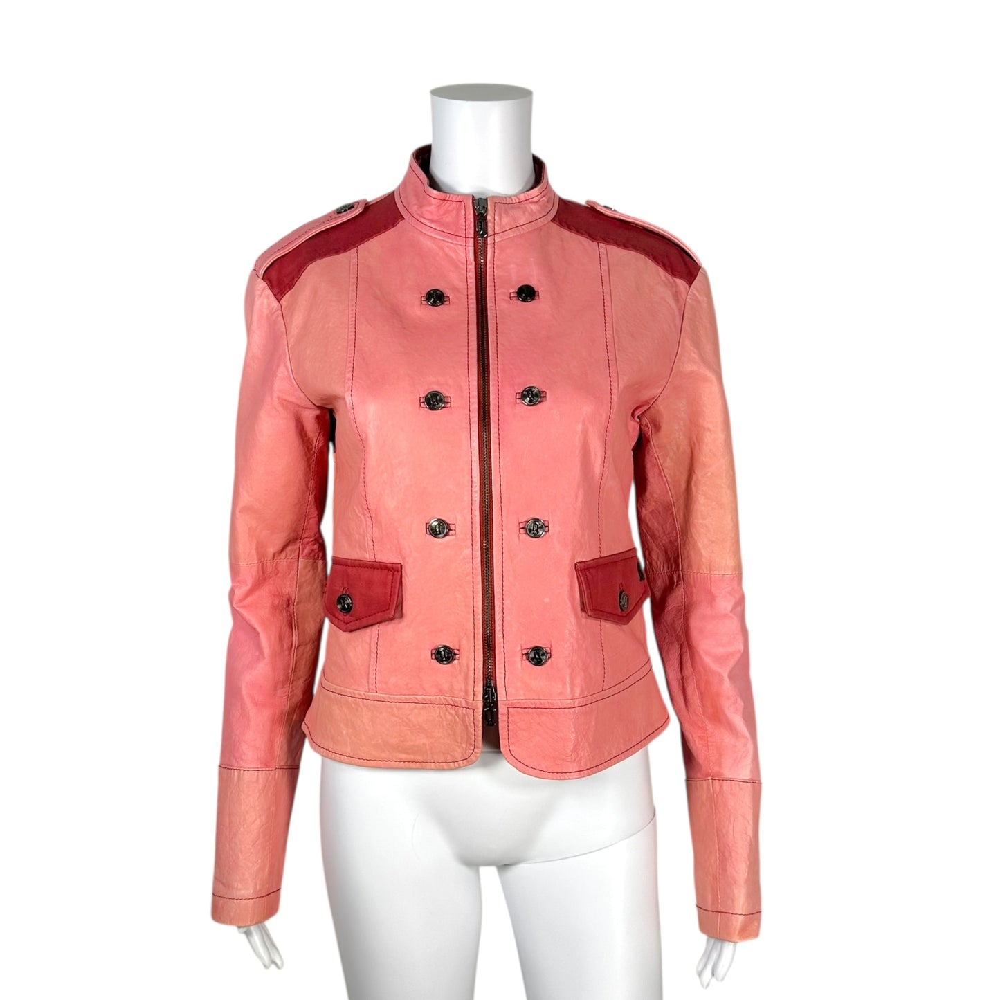 Galliano Pink Leather Military Inspired Jacket