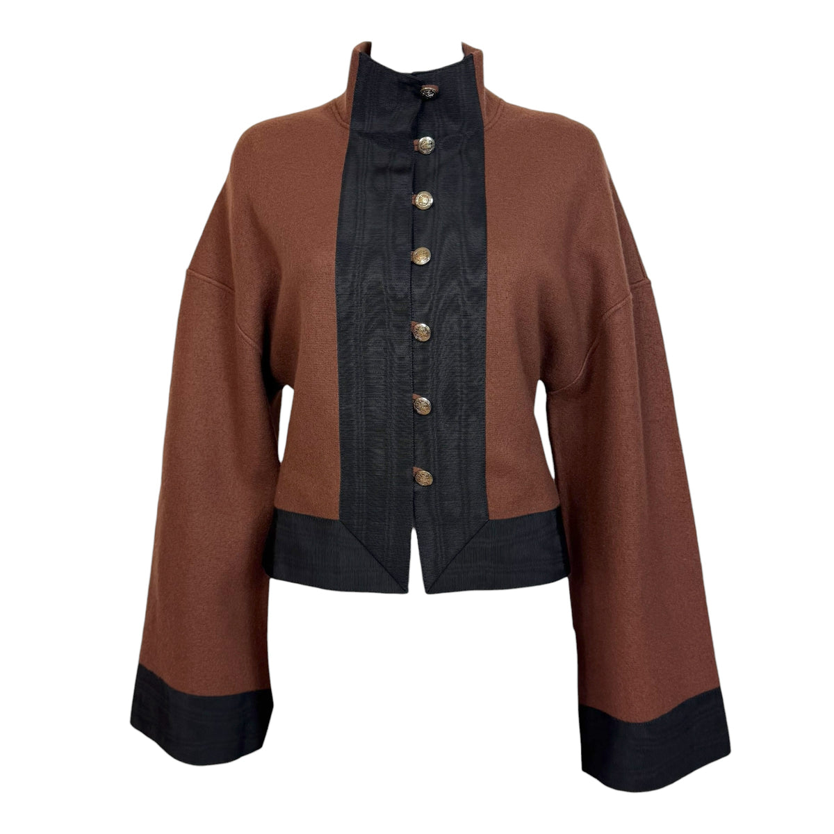 Salvatore Ferragamo Burgundy & Black Wool Knit Wide Sleeve Napoleon Jacket